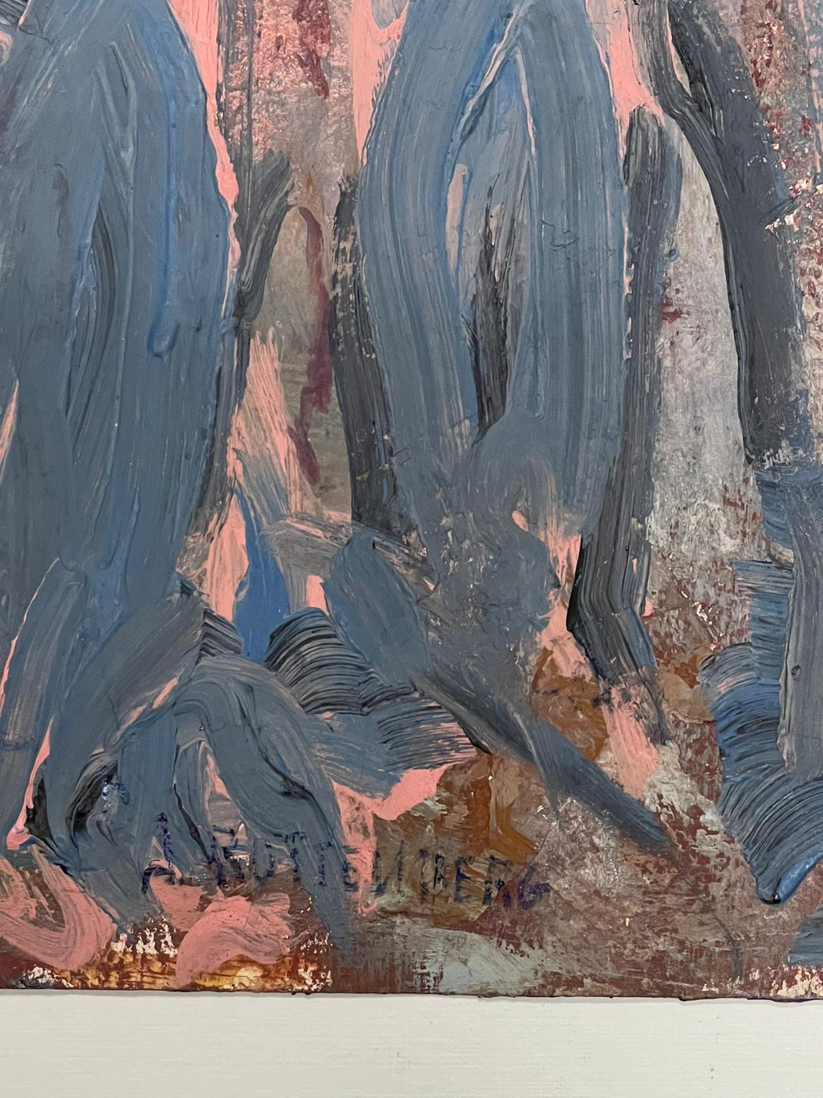 Pittura espressionista astratta di due pinguini capricciosi compagni olio in vendita 5