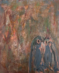 Peinture expressionniste abstraite de deux Pingouins, colonnes fantaisistes