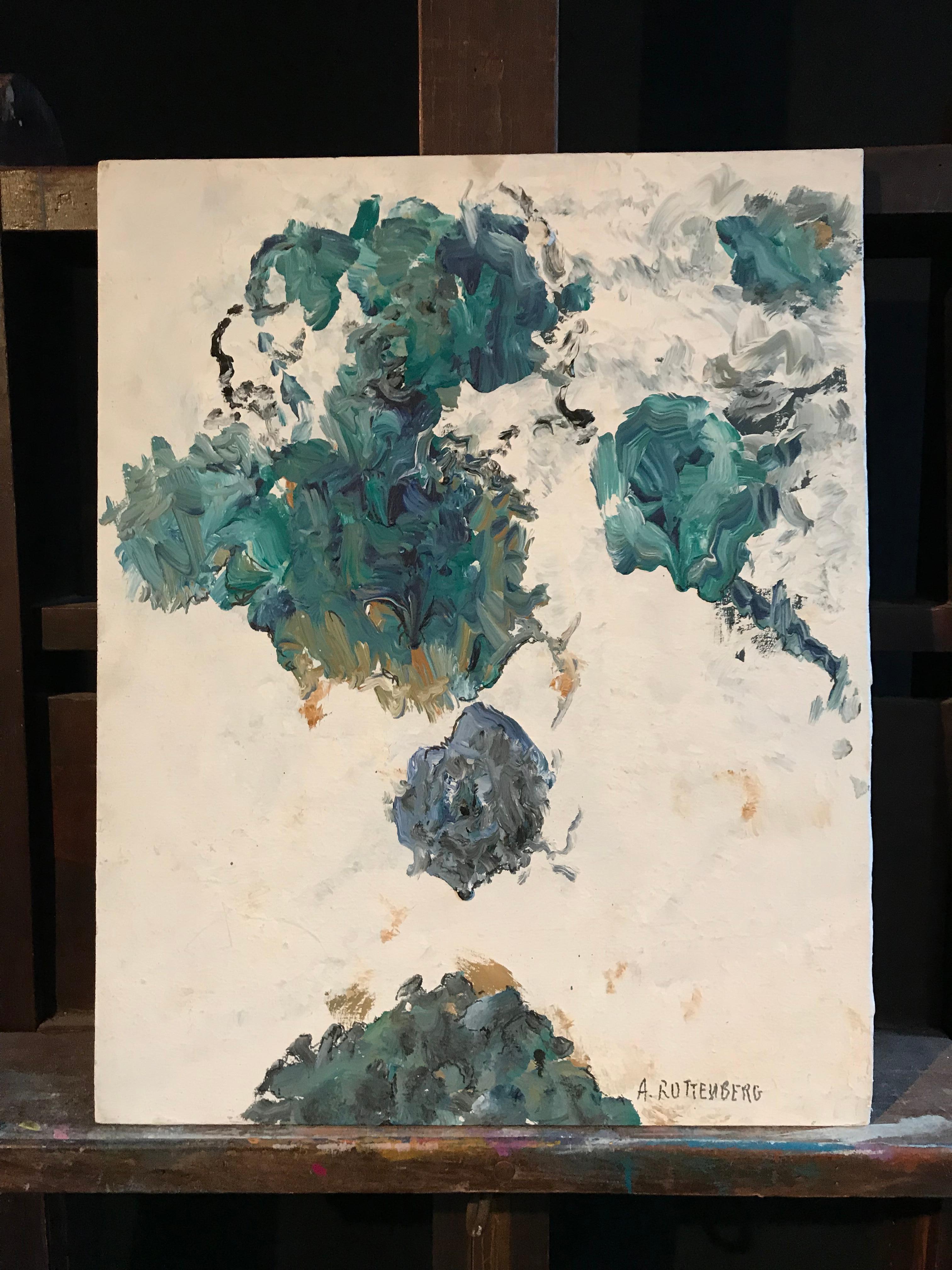 BLUES & GREEN TURQUOISE Pittura ad olio astratta espressionista francese - Painting di Armand Rottenberg