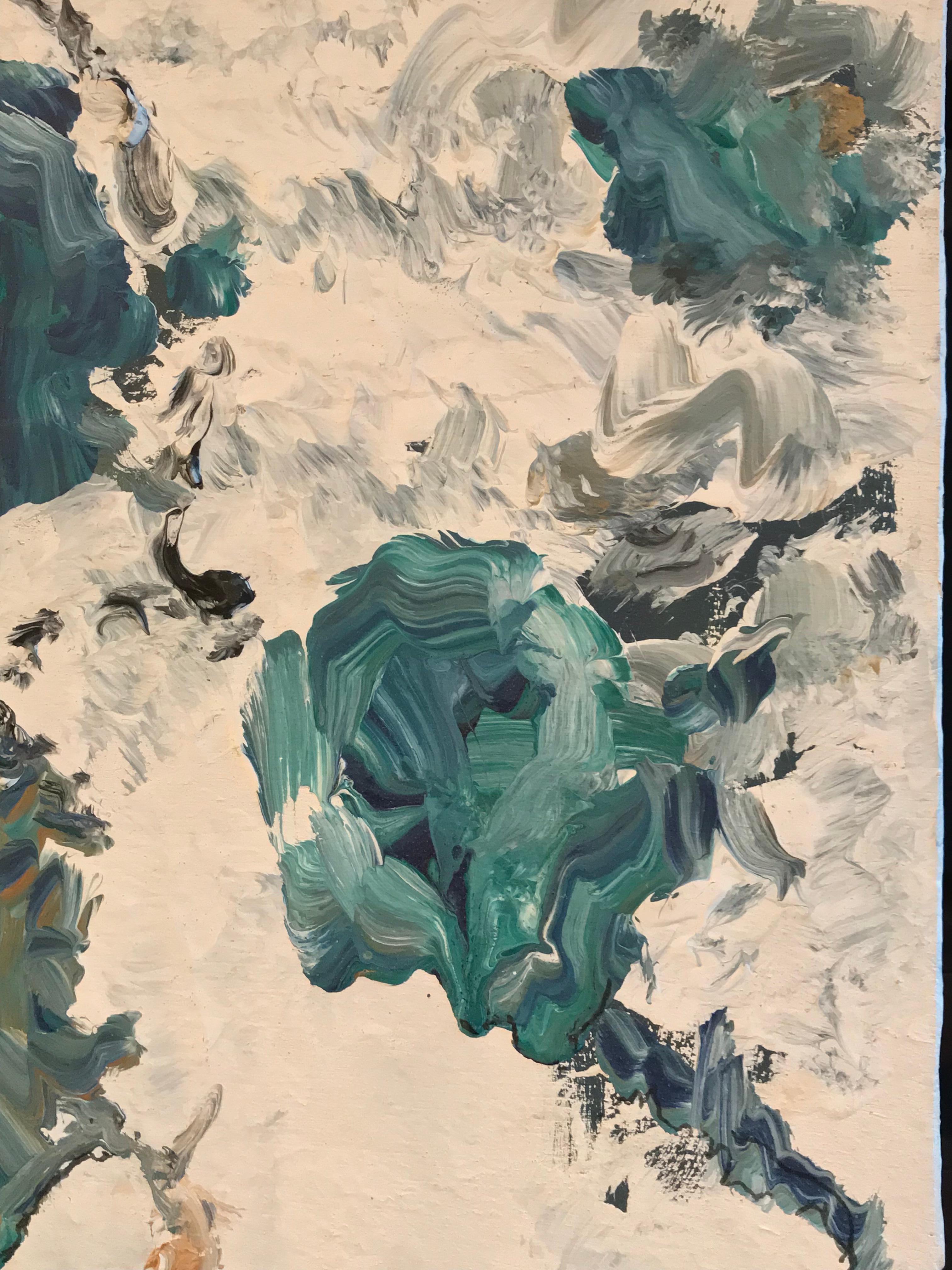 BLUES & GREEN TURQUOISE Pittura ad olio astratta espressionista francese - Painting Espressionismo astratto di Armand Rottenberg