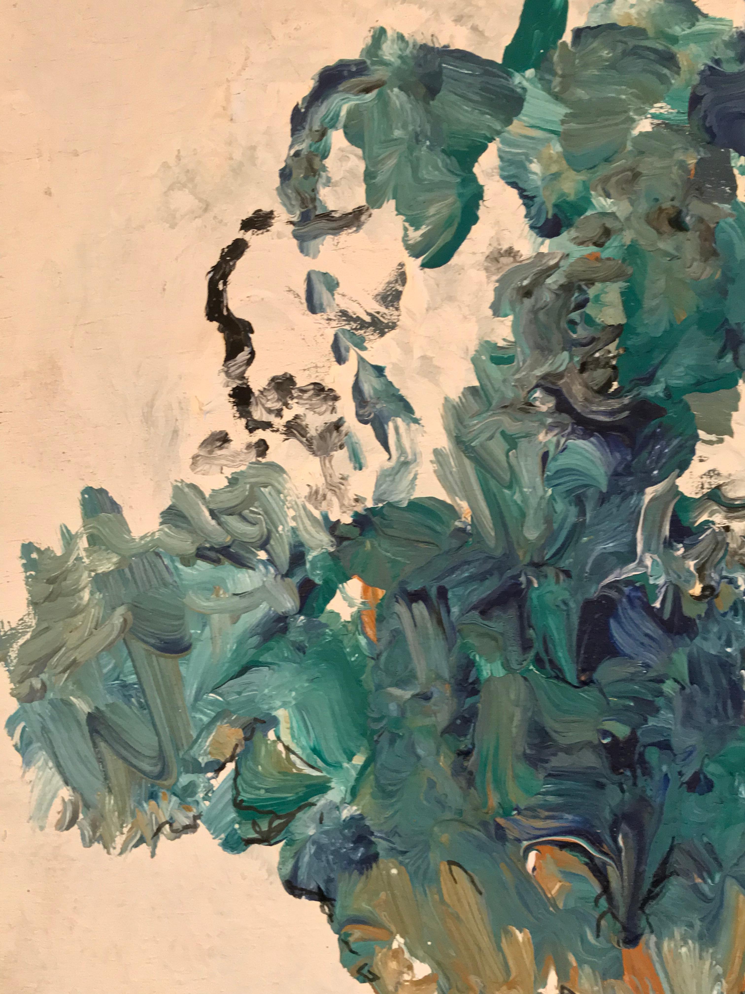 BLUES & GREEN TURQUOISE Pittura ad olio astratta espressionista francese - Interior Painting Verde di Armand Rottenberg