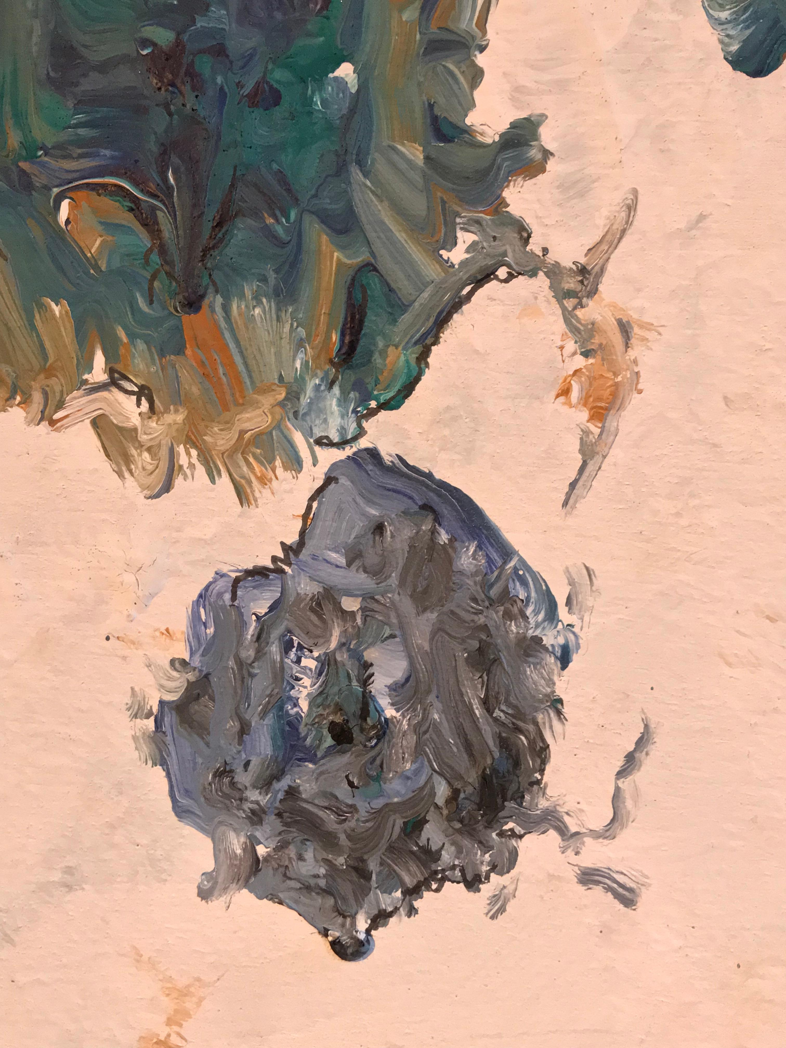BLUES & GREEN TURQUOISE Pittura ad olio astratta espressionista francese 1
