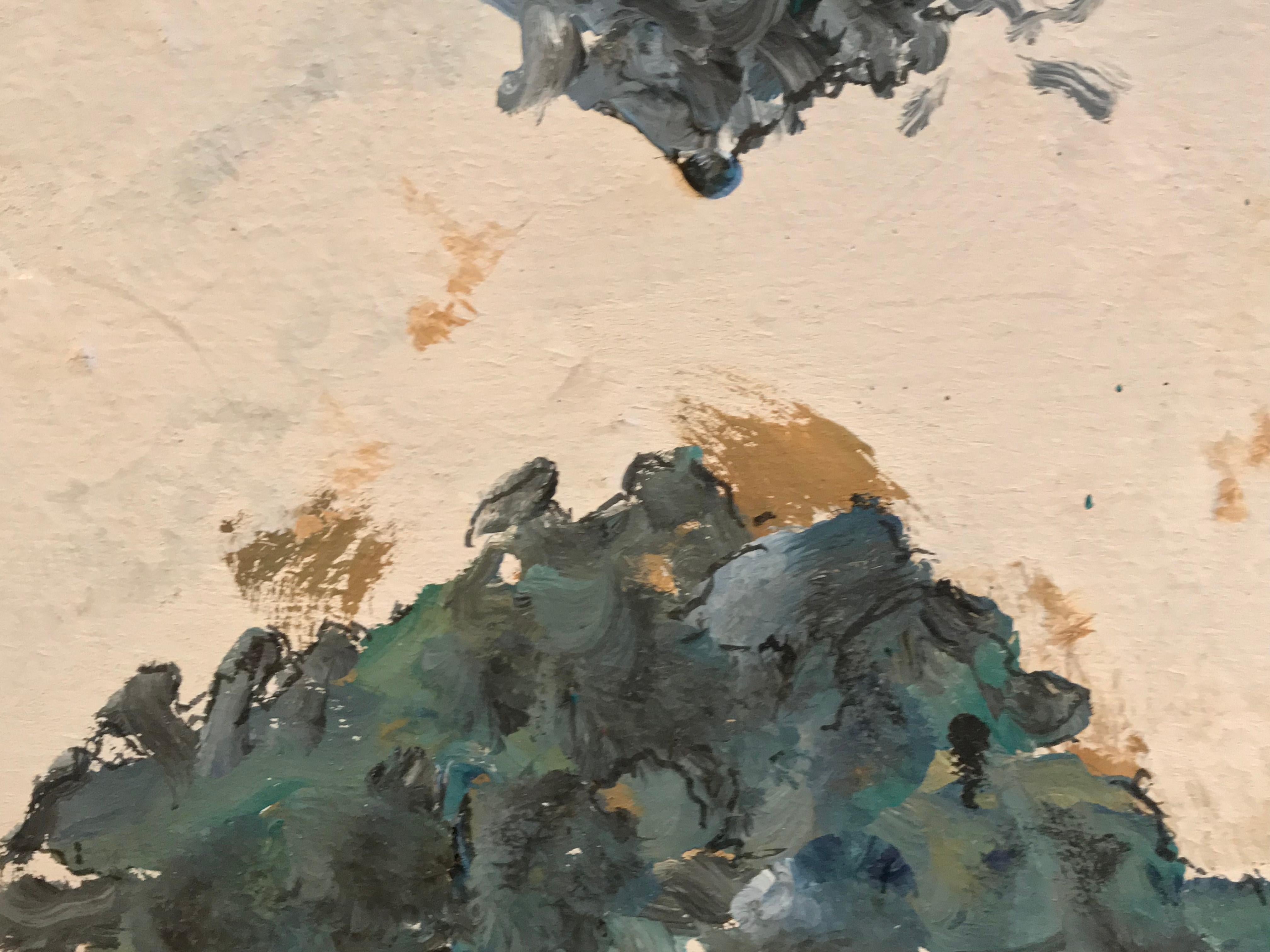 BLUES & GREEN TURQUOISE Pittura ad olio astratta espressionista francese 2