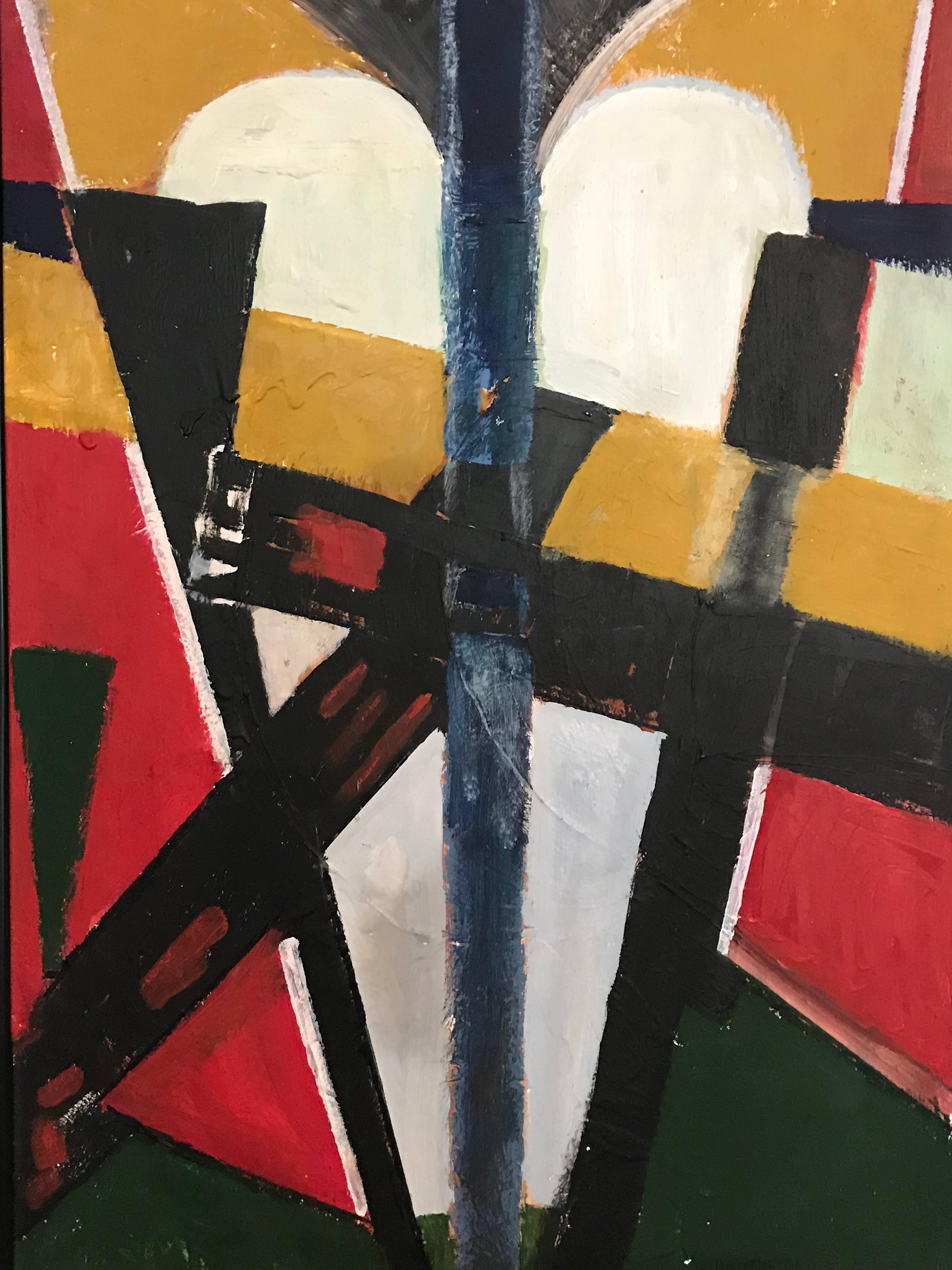 Armand Rottenberg Abstract Painting – Abstraktes kubistisches Ölgemälde in Rot, Grün und Weiß, Französisch