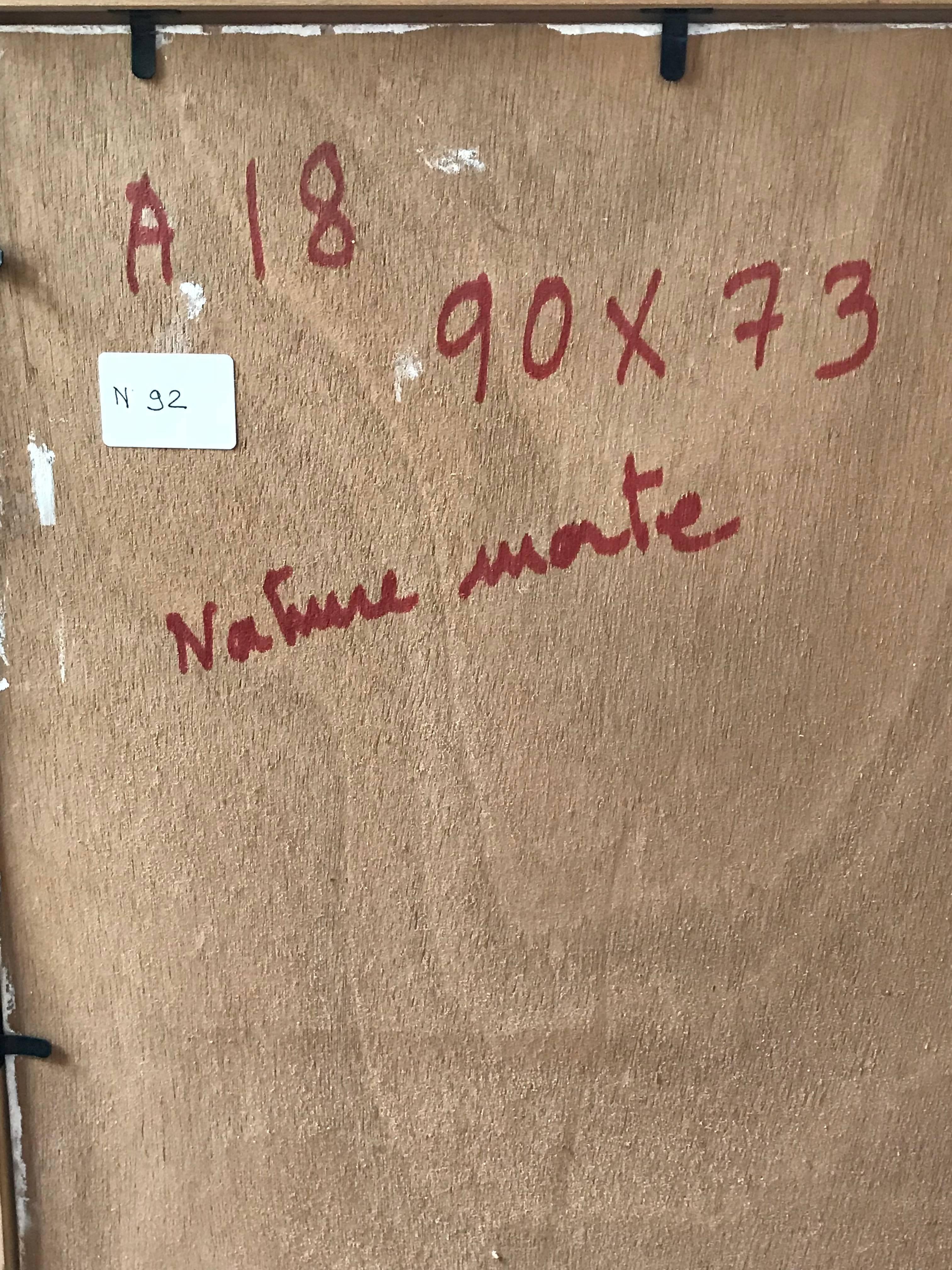 Pittura ad olio astratta cubista francese Rosa tenue con nero e giallo in vendita 4