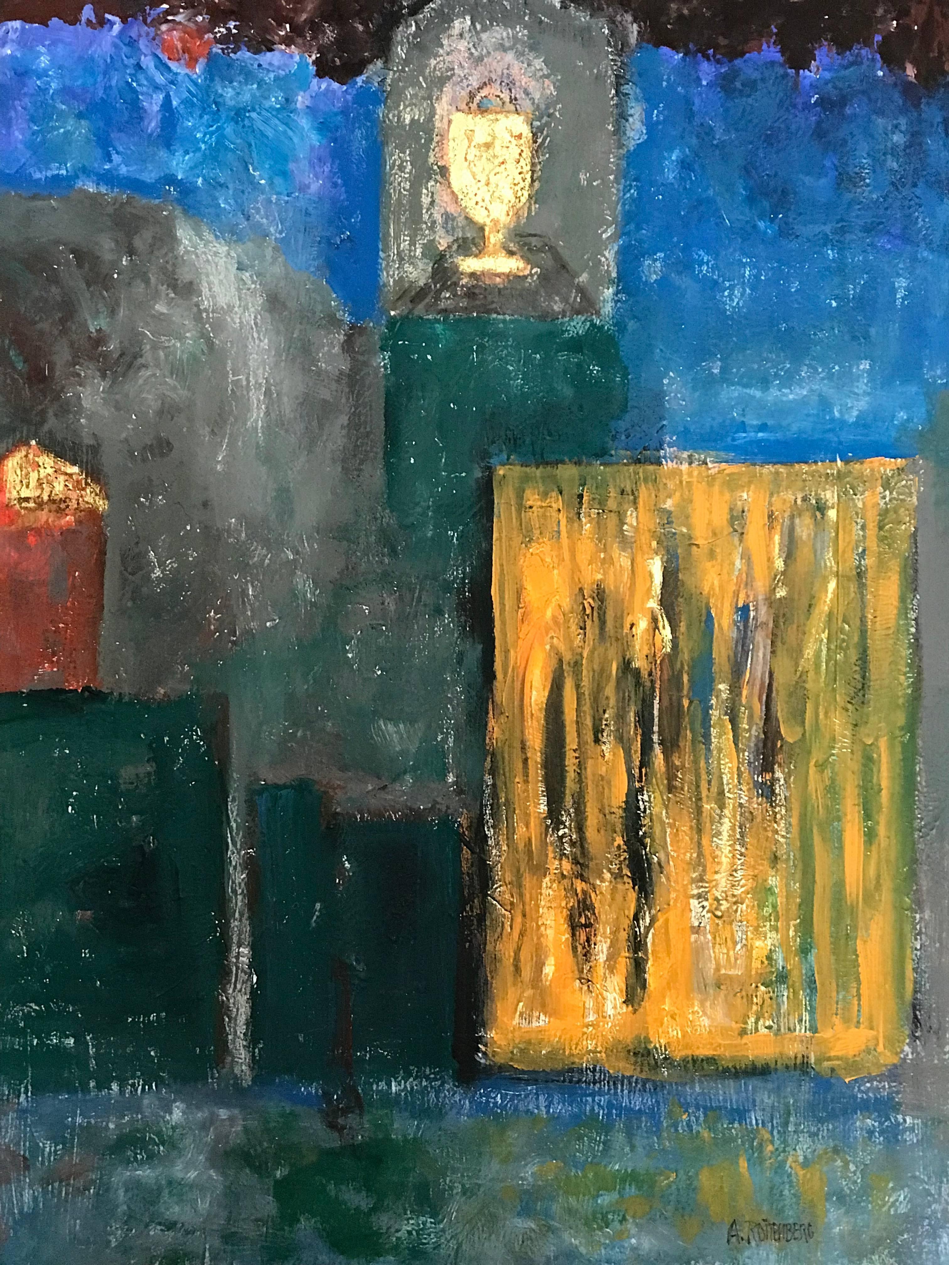 Pittura ad olio astratta espressionista francese Il calice d'oro - Painting Espressionismo astratto di Armand Rottenberg