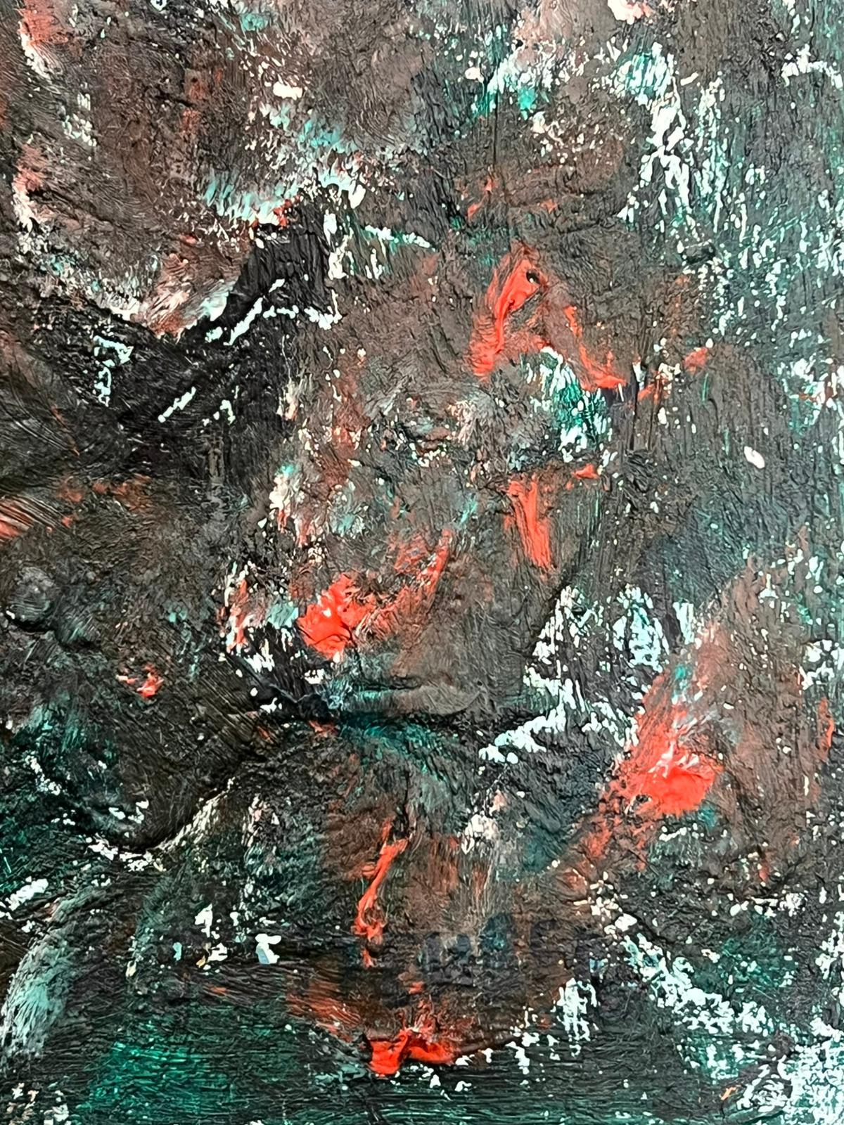 Pittura astratta espressionista francese con texture di alberi e montagne innevate - Abstract Painting Nero di Armand Rottenberg