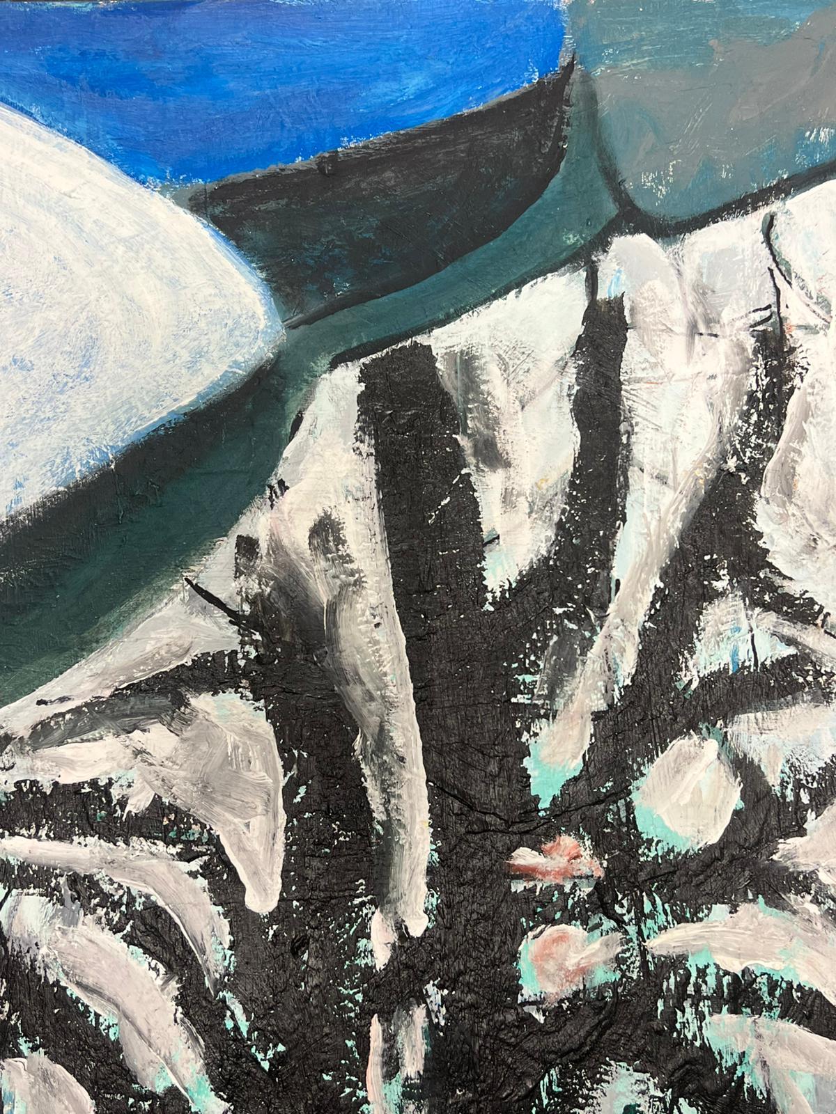 Pittura astratta espressionista francese con texture di alberi e montagne innevate in vendita 1