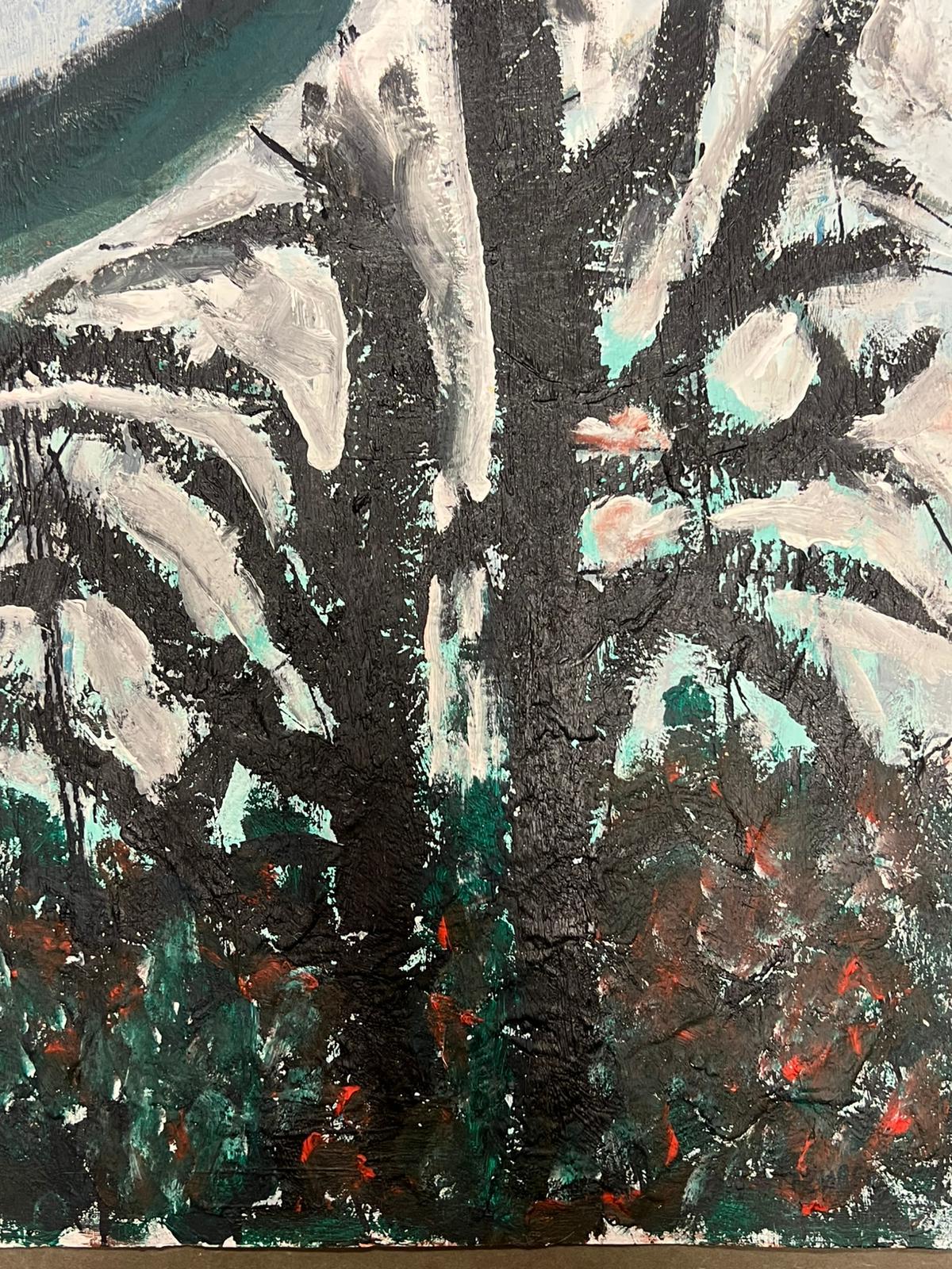 Pittura astratta espressionista francese con texture di alberi e montagne innevate in vendita 3