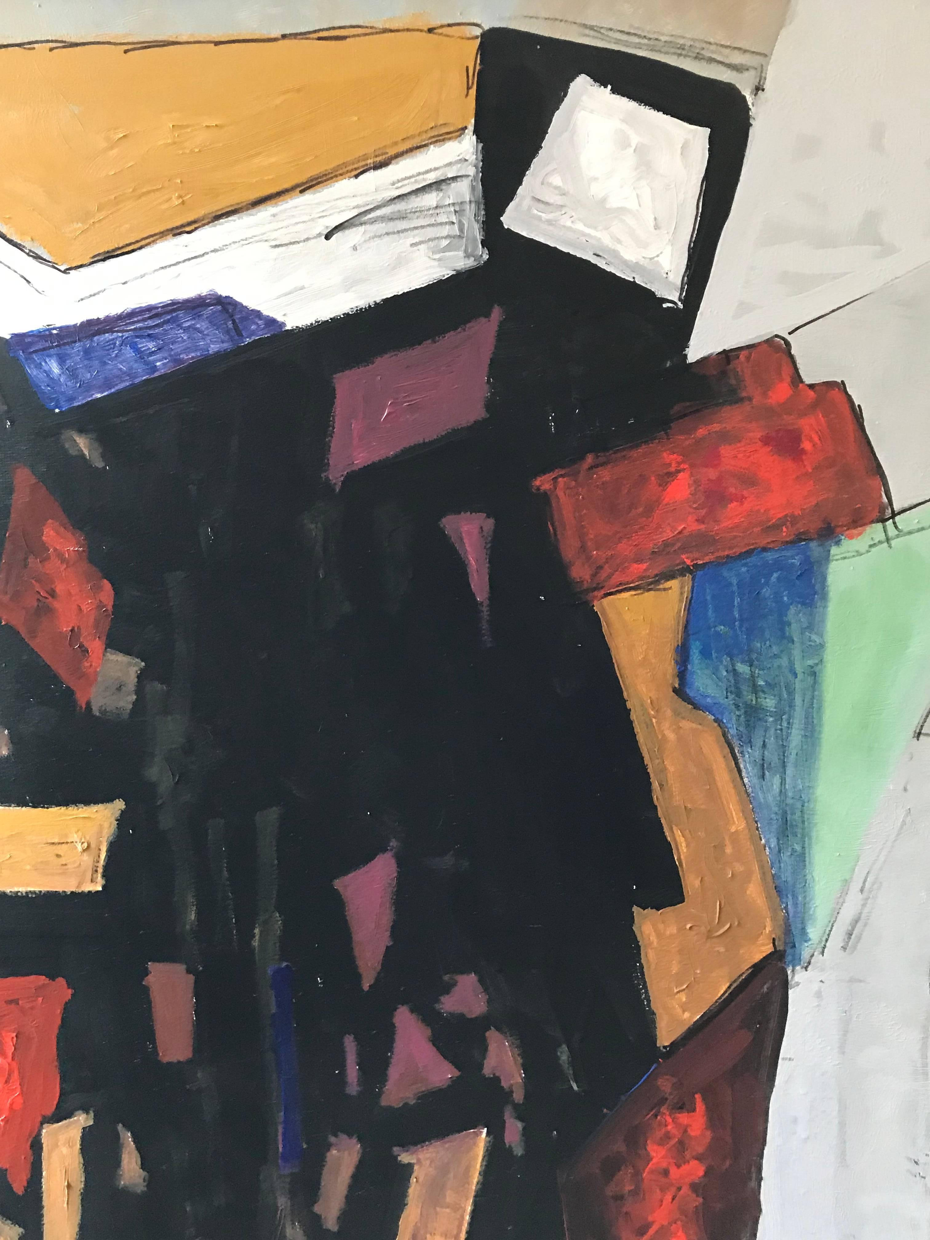 Enorme quadro cubista francese astratto a olio Greene & Greene & Greene - Painting Espressionismo astratto di Armand Rottenberg