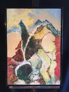 Großes mehrfarbiges abstraktes französisches expressionistisches Ölgemälde des Expressionismus