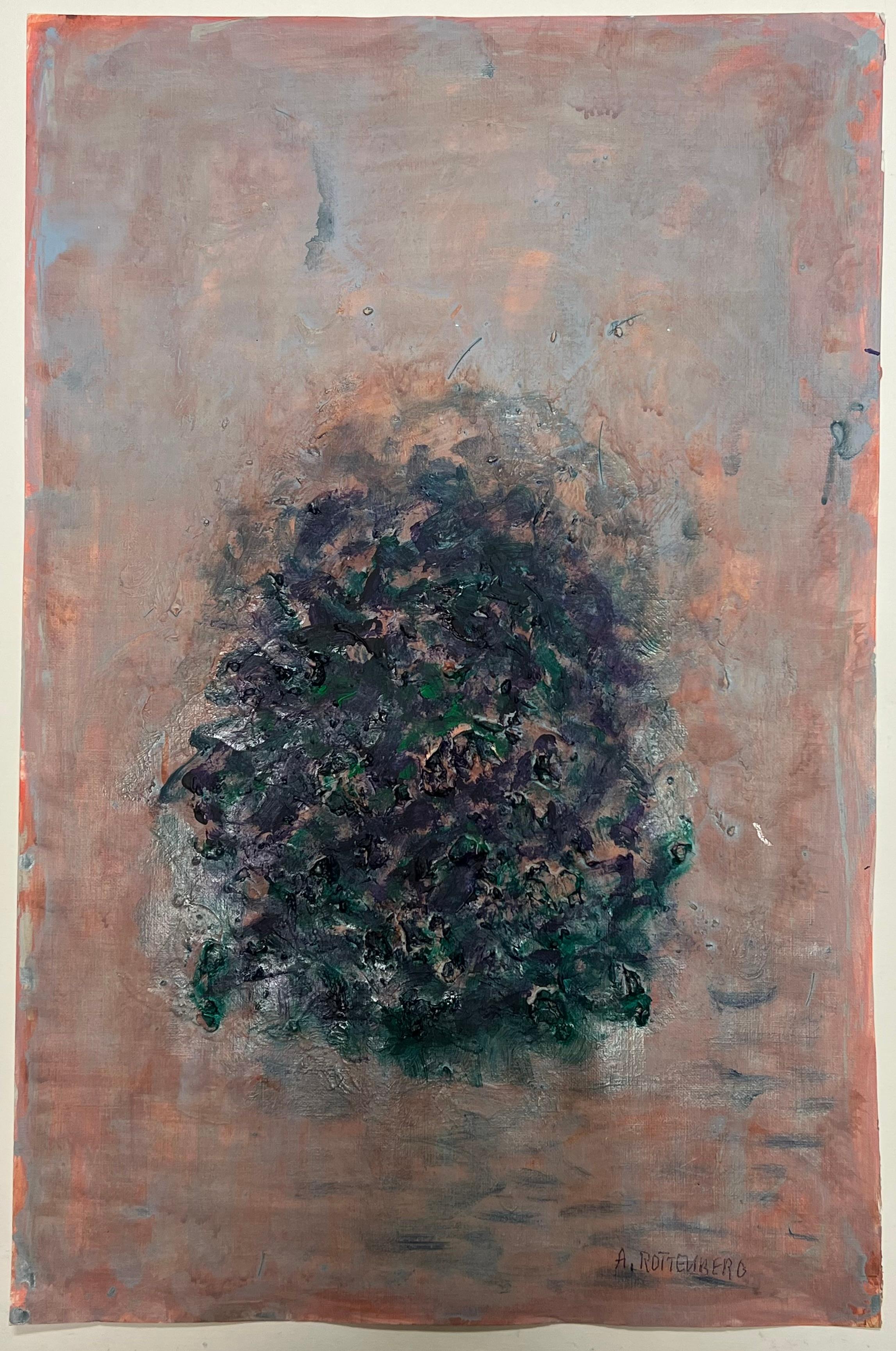 Pittura organica con texture floreale astratta di colore verde e rosa - Painting di Armand Rottenberg