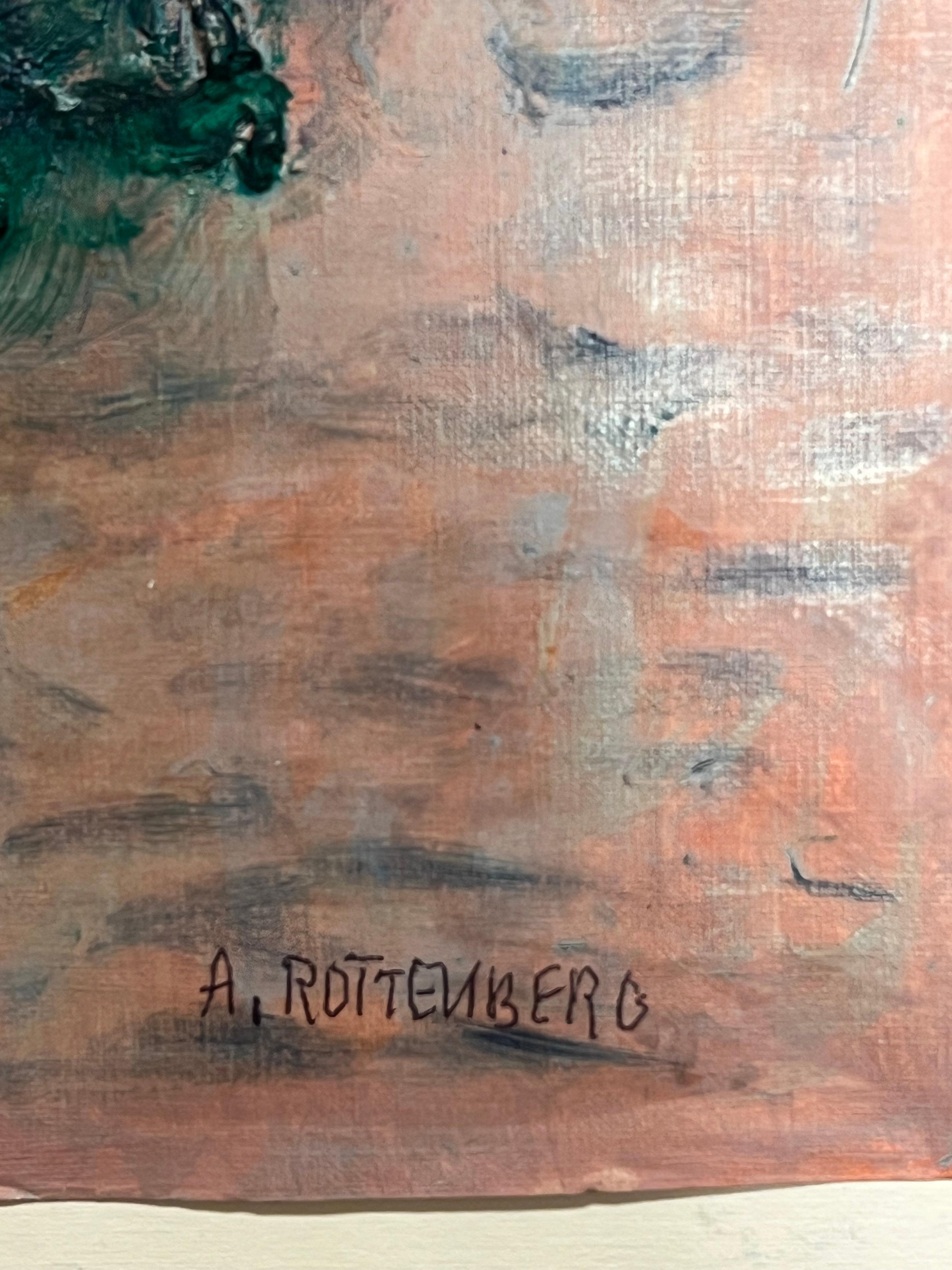 Pittura organica con texture floreale astratta di colore verde e rosa in vendita 1