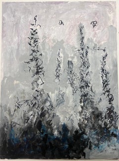 Mystical Forest Silhouettes Abstract Expressionist Landscape