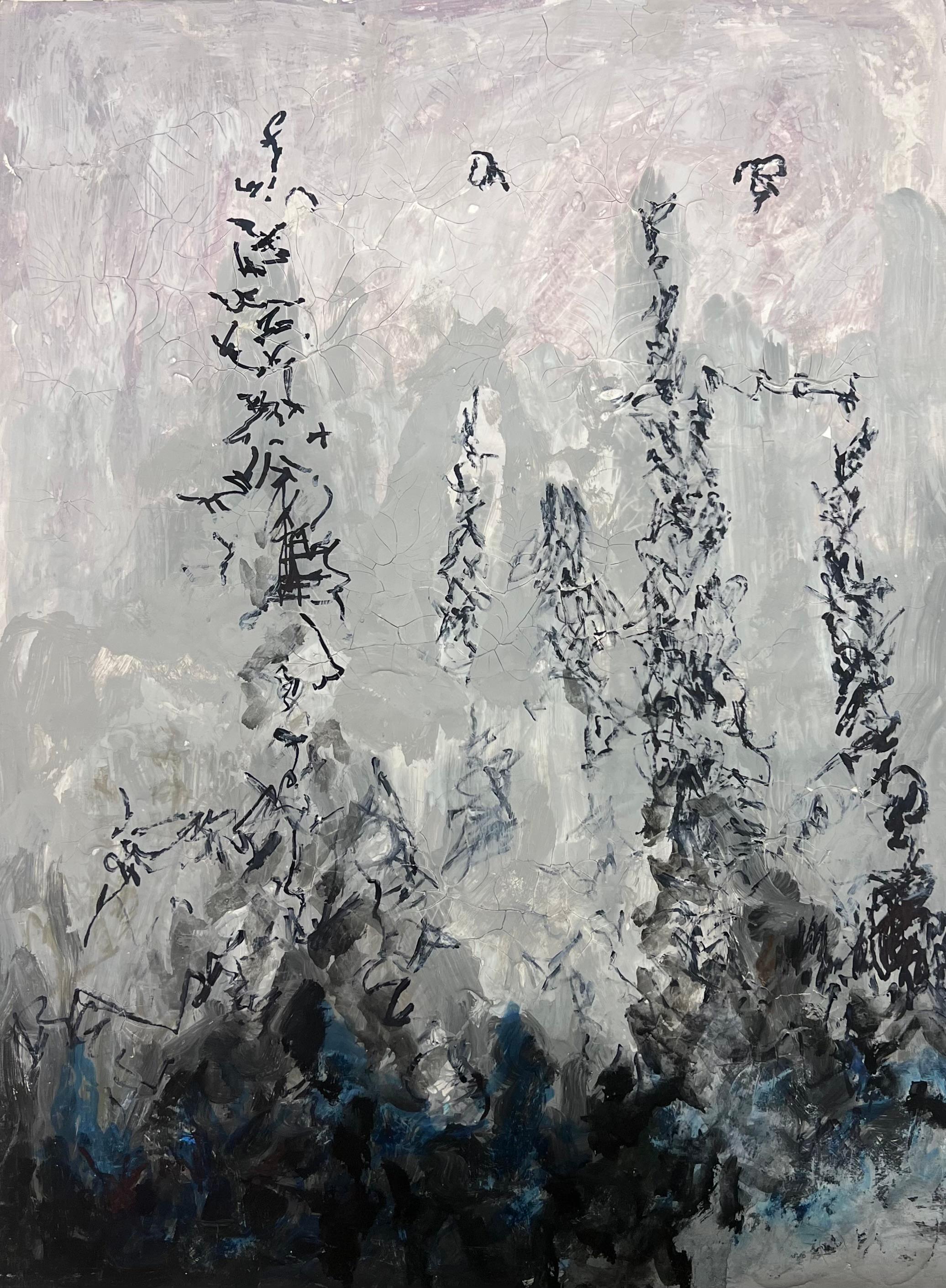 Landscape Painting de Armand Rottenberg - Siluetas Místicas del Bosque Paisaje Expresionista Abstracto