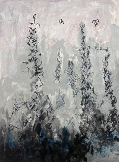 Mystical Forest Silhouettes Abstract Expressionist Landscape