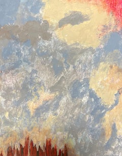 Sunset Whispers Abstract Skyline with Dramatic Sky and Crimson Hues Oil Painting