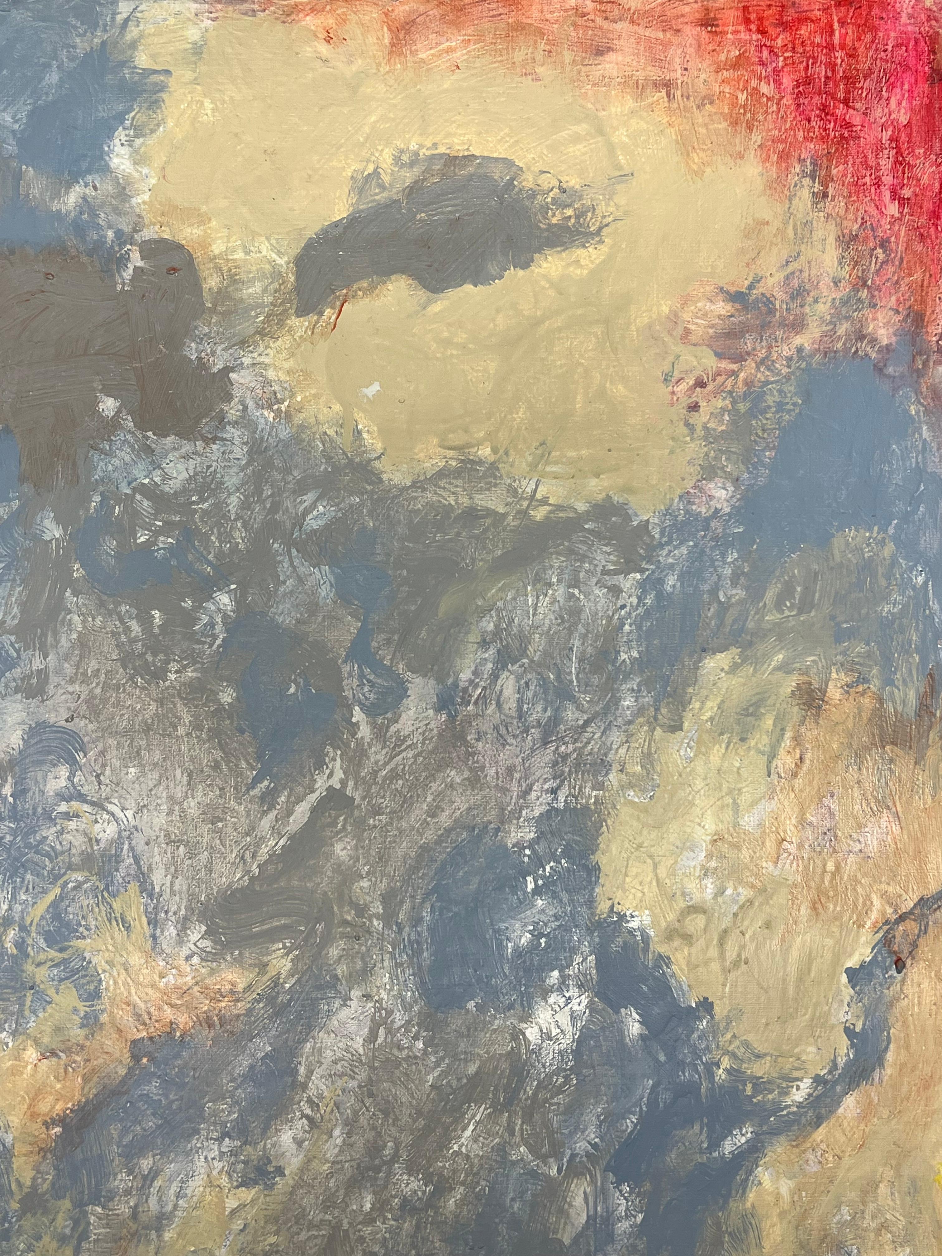 Susurros del atardecer Paisaje abstracto con cielo dramático y tonos carmesí Pintura al óleo - Landscape Painting Beige de Armand Rottenberg