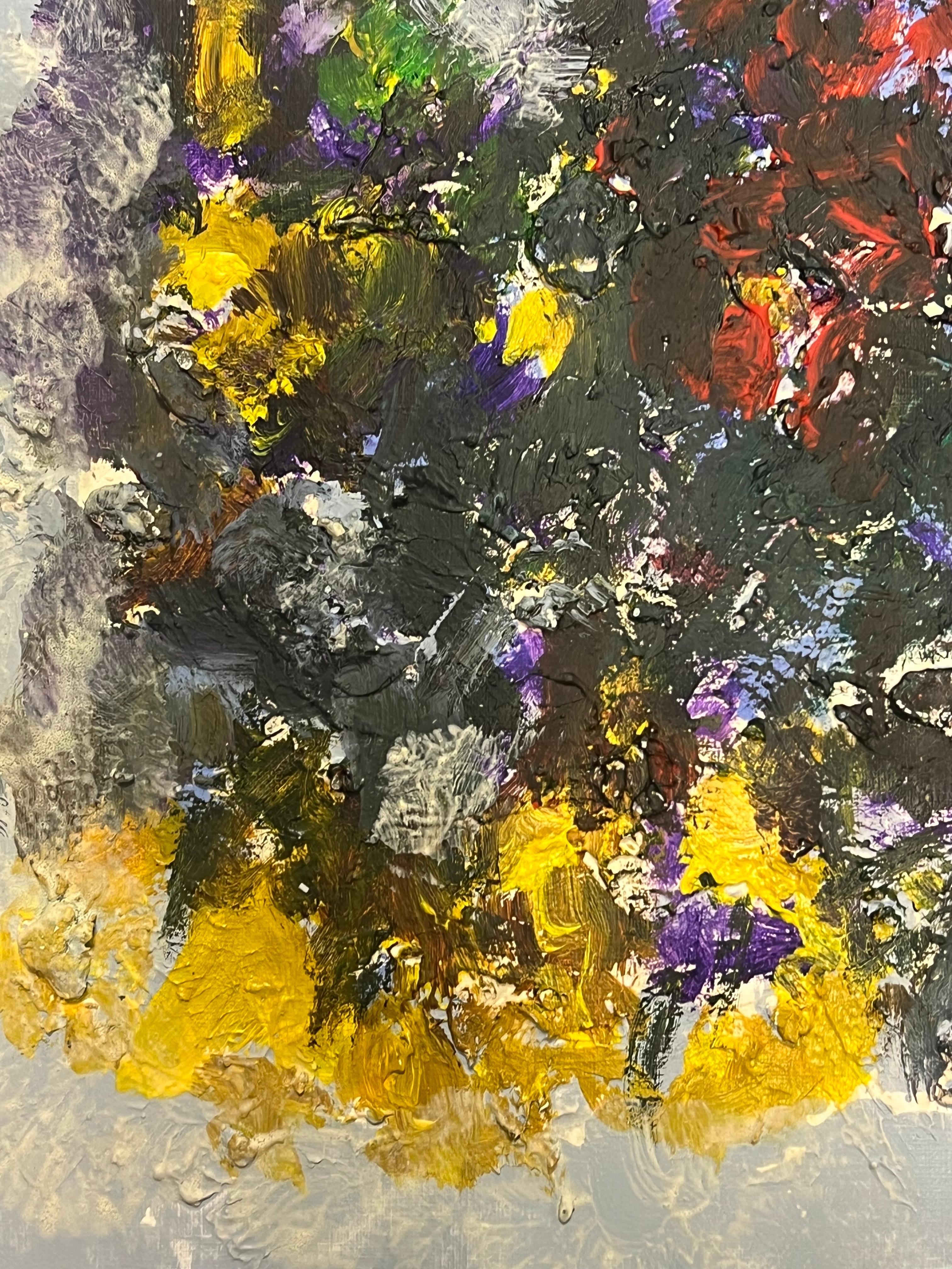 Composición floral abstracta con colores vivos y textura dinámica en venta 2