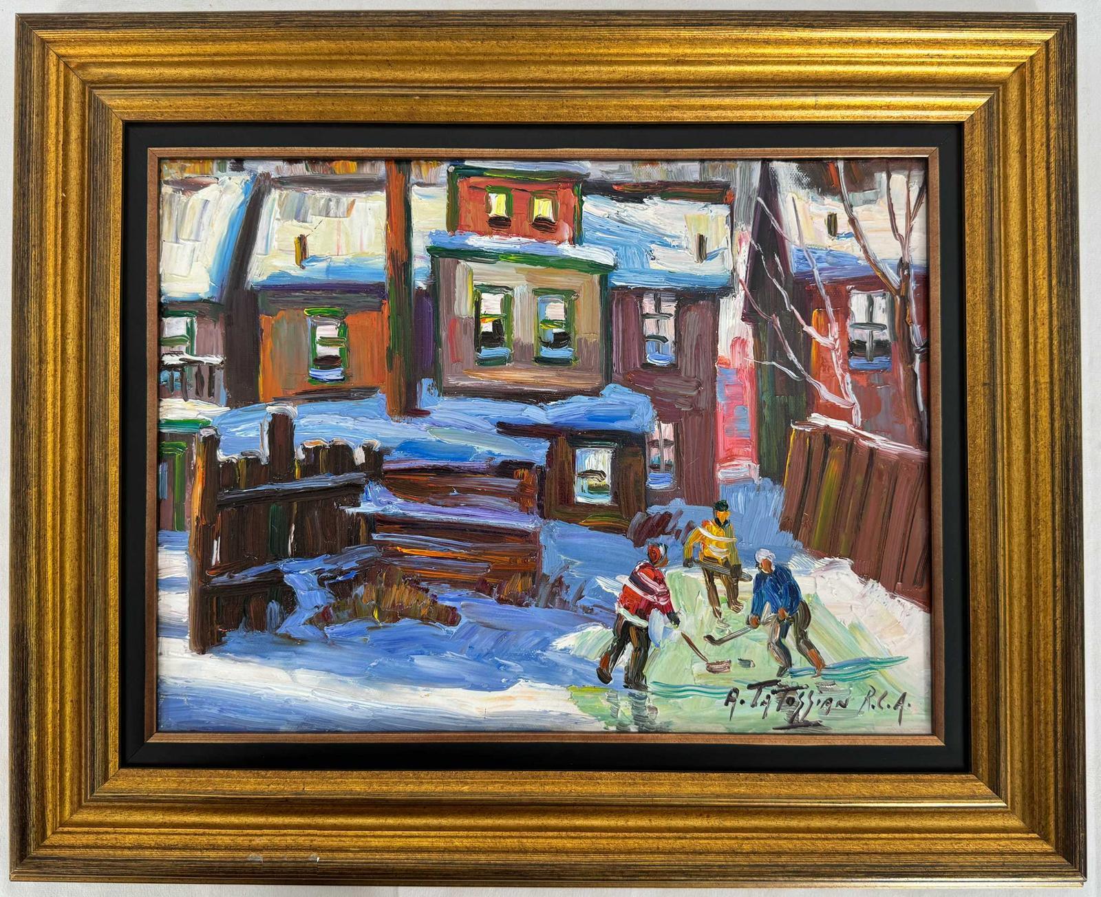Juego de hockey - Landscape Painting Gris de Armand Tatossian