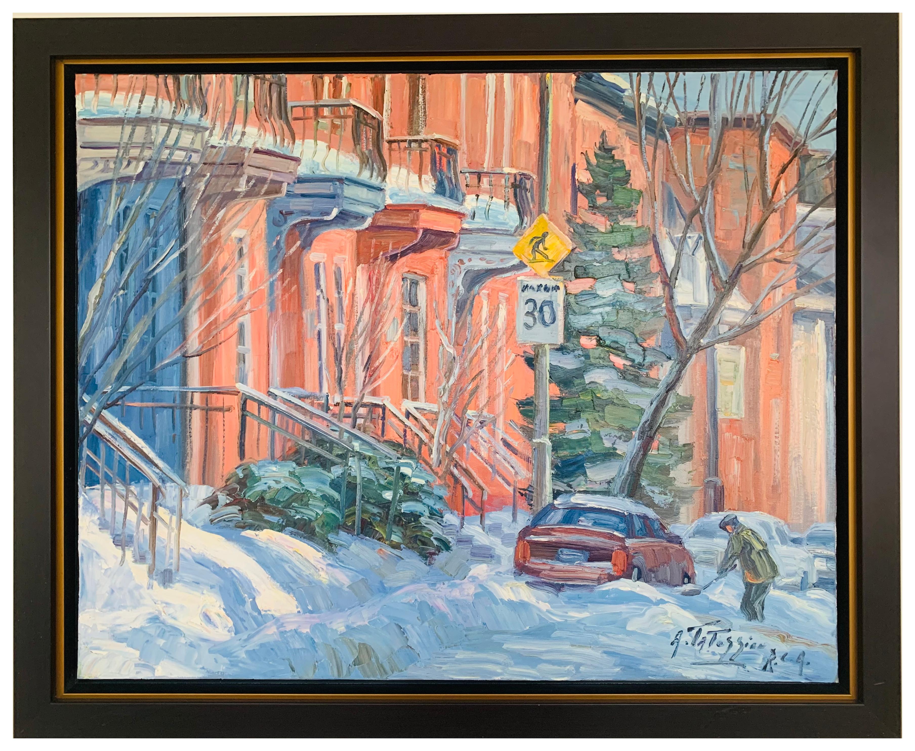 L'hiver a Montréal - Landscape Painting Marrone di Armand Tatossian