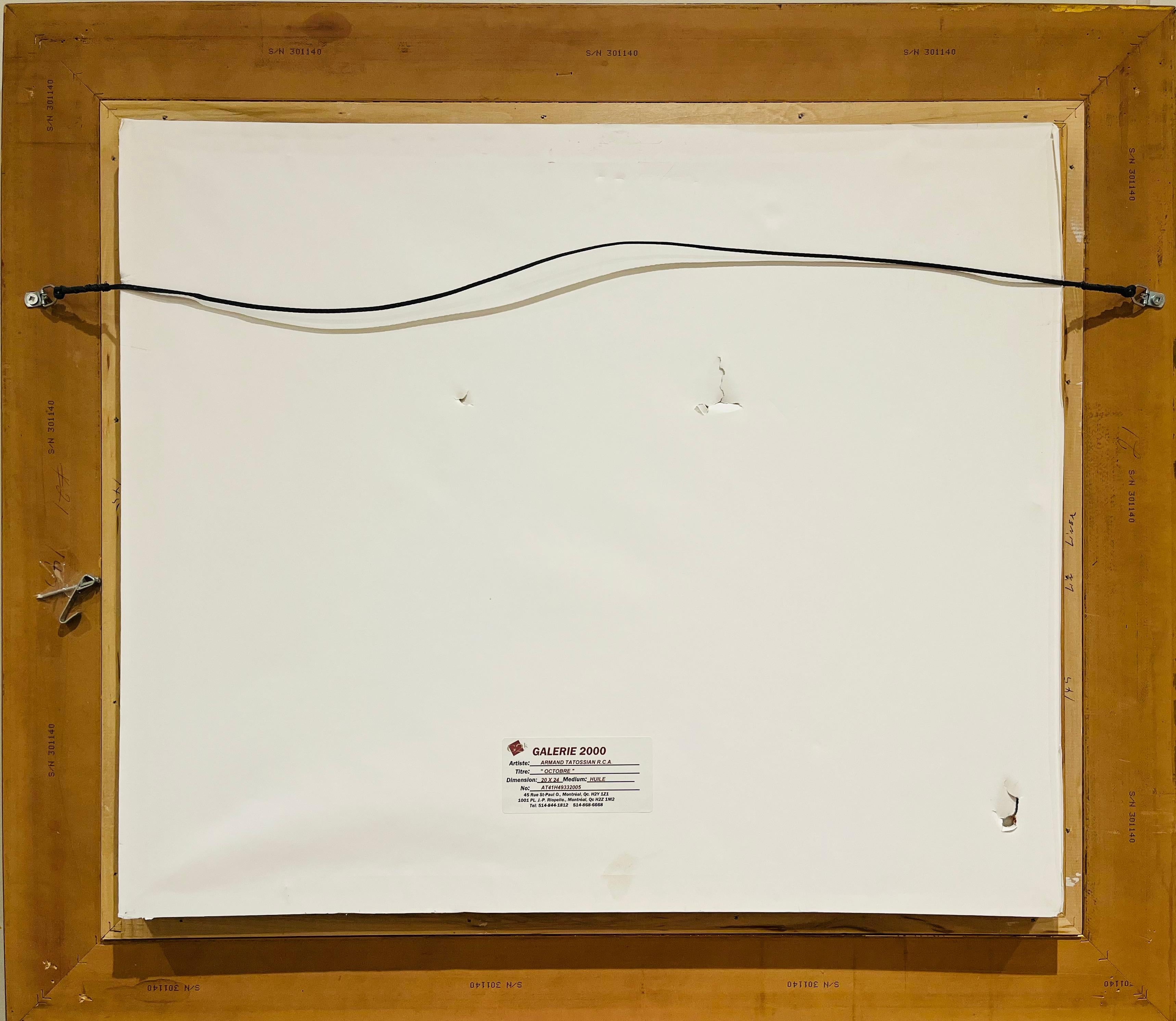Armand Tatossian, canadese, 1948-2012
Ottobre
Olio su tela
20 x 24 pollici
Firmato in basso a destra;
incorniciato