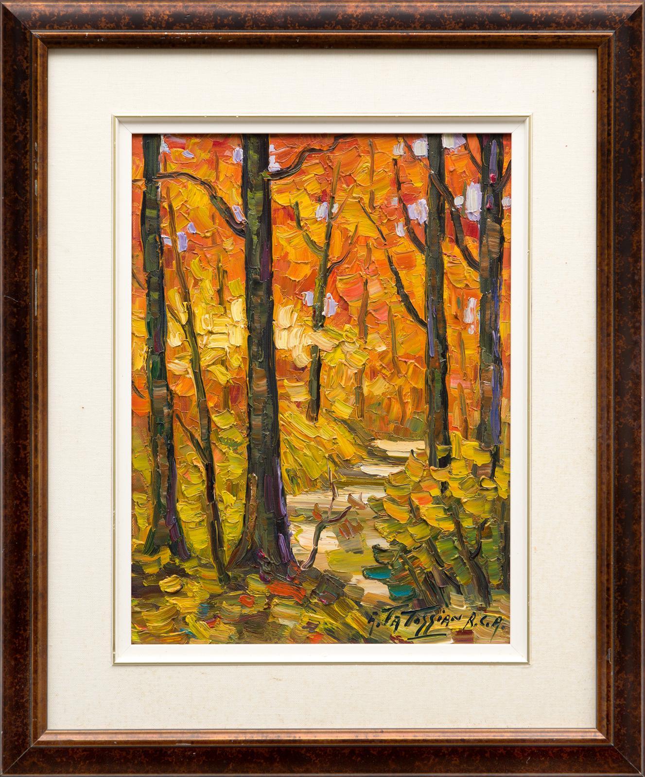 Sous-Bois, Quebec - Landscape Painting Marrón de Armand Tatossian