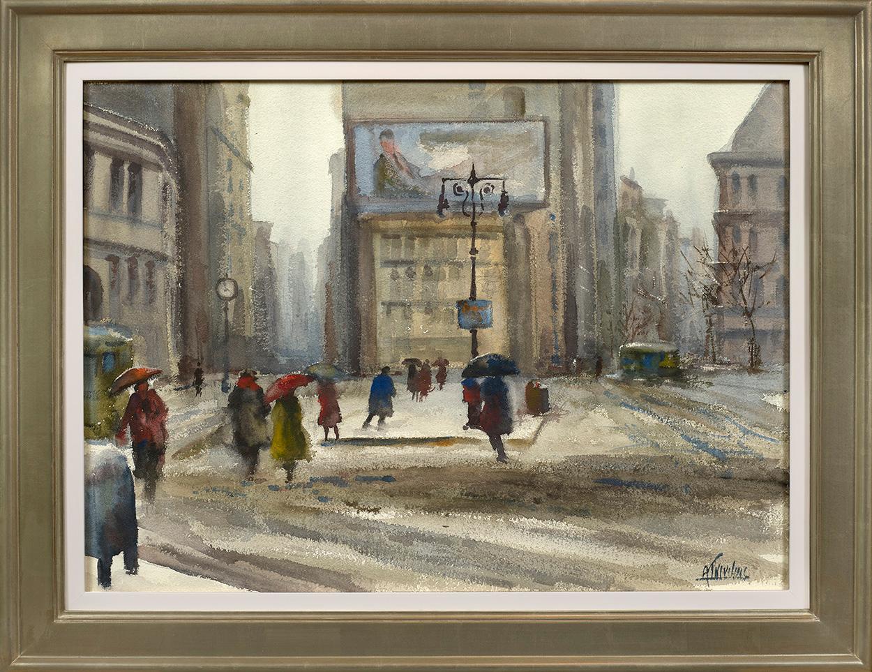 Rainy New York Streets - Painting by Armand Trivillini