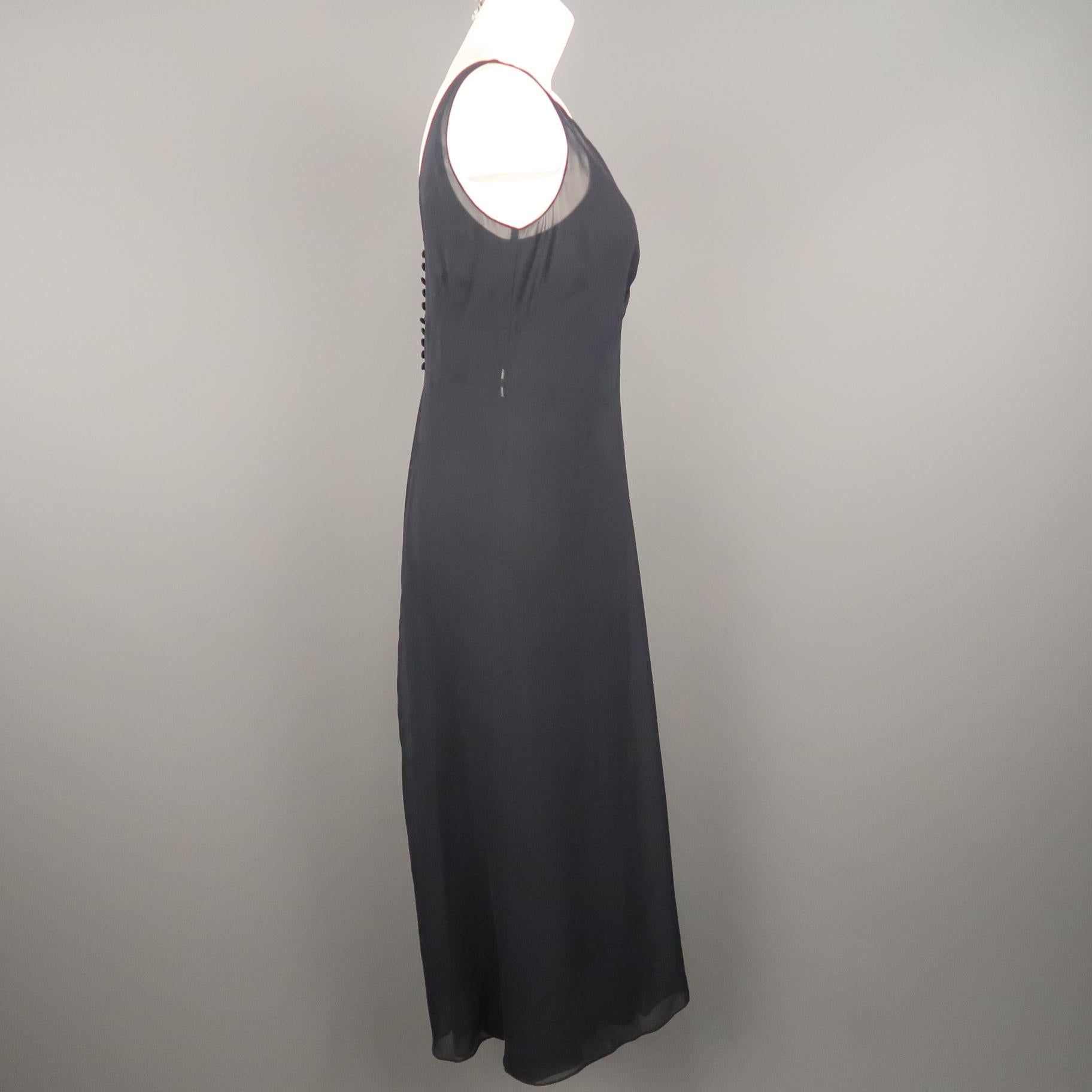 Black ARMAND VENTILO Size 4 Navy Silk Chiffon V Neck Sleeveless Maxi Dress