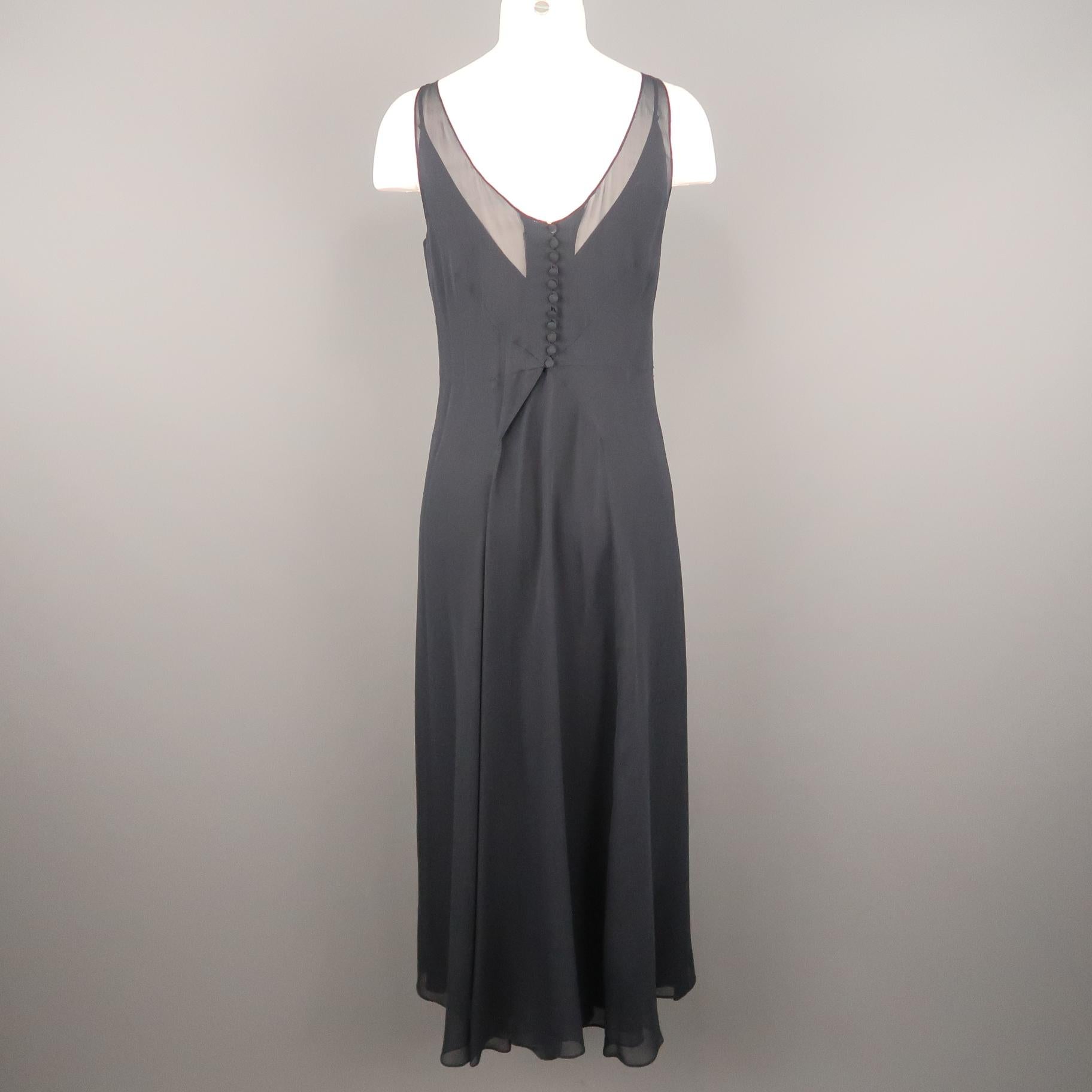 ARMAND VENTILO Size 4 Navy Silk Chiffon V Neck Sleeveless Maxi Dress In Excellent Condition In San Francisco, CA