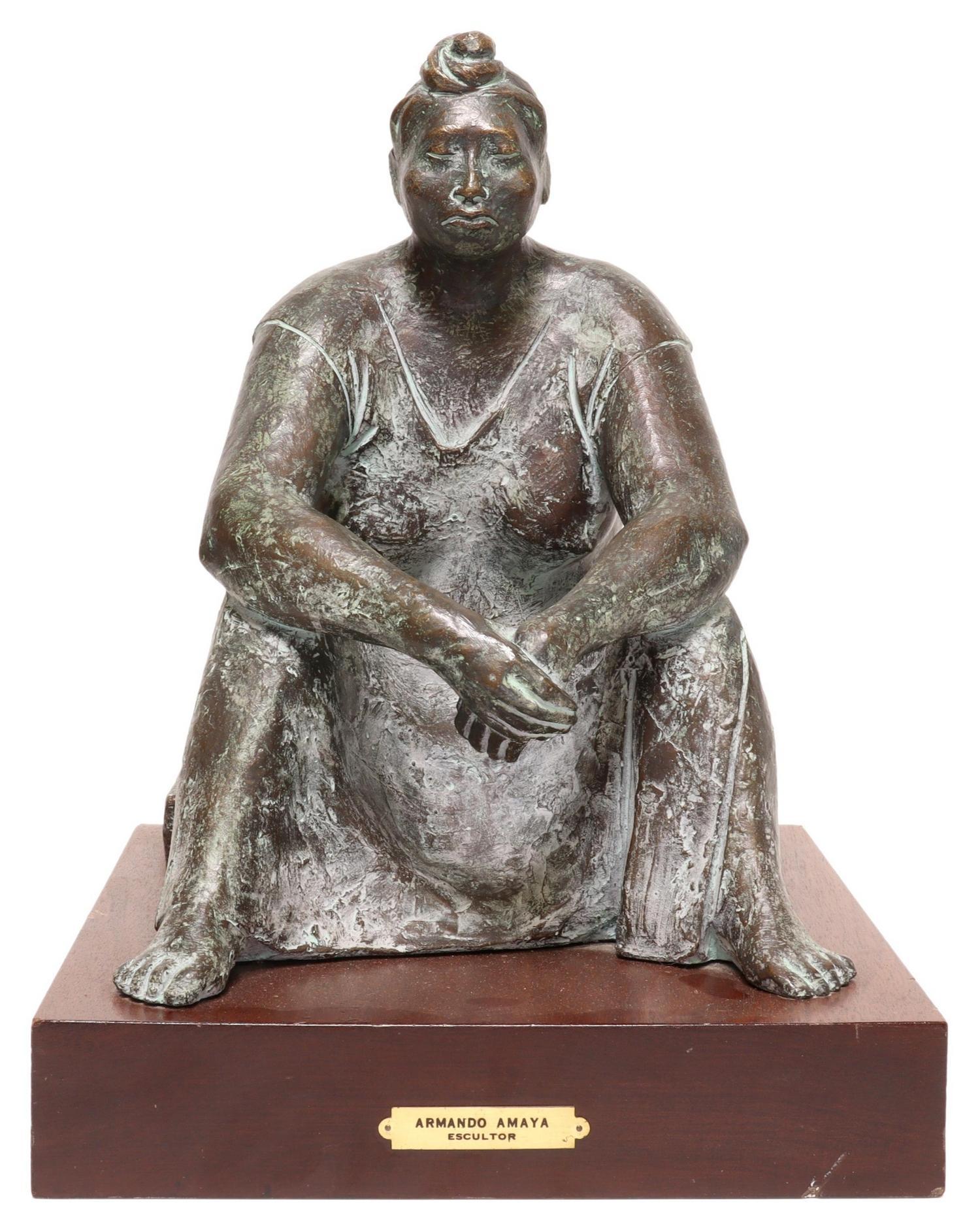 Armando Amaya Figurative Sculpture – Martha On The Bench, Bronzeskulptur