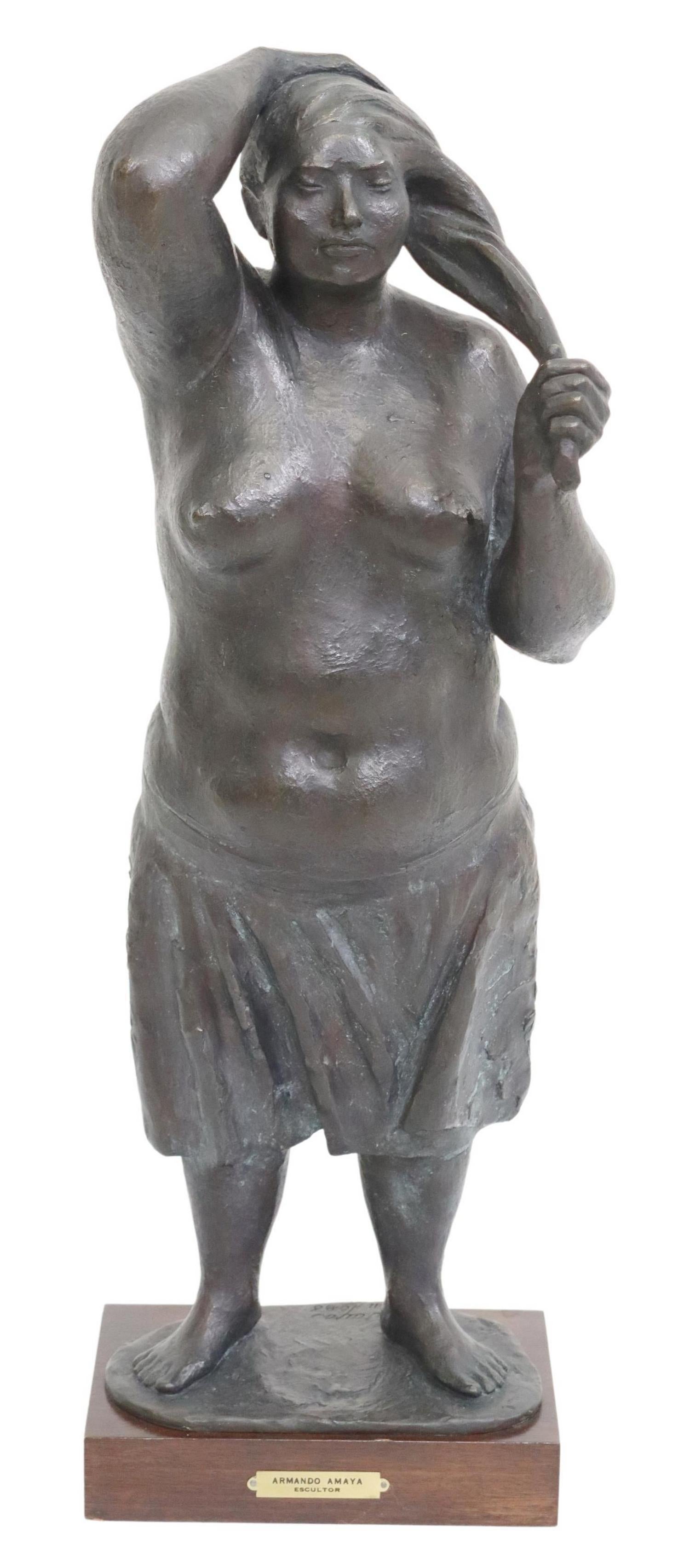 Tehuana Standing Semi Nude Bronze Sculpture