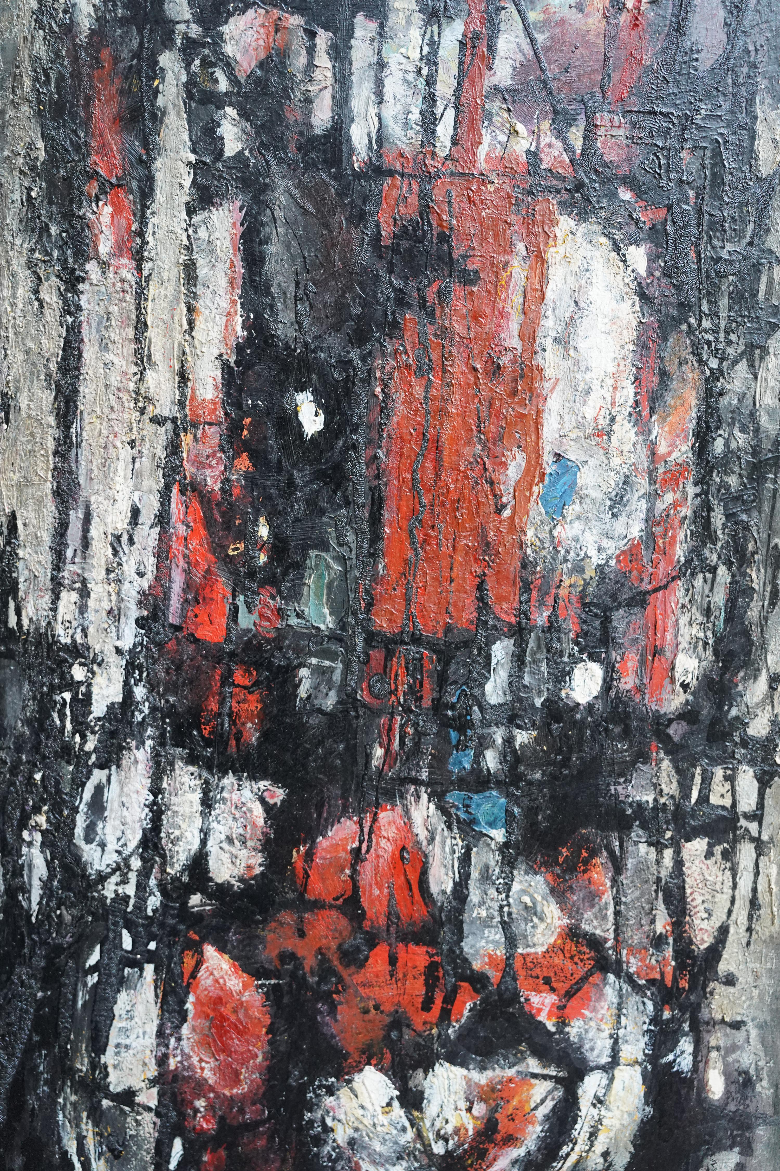 Black White Orange Abstract - Italian/South African art fifties oil painting  For Sale 1