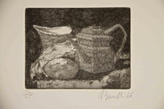Incisione raffigurante una caffettiera, stile moderno, firmata, tiratura di 45 esemplari, 1966