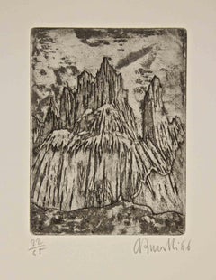 Dolomites Etching, Hand Signed, Modern Style, Edition of 45, 1966