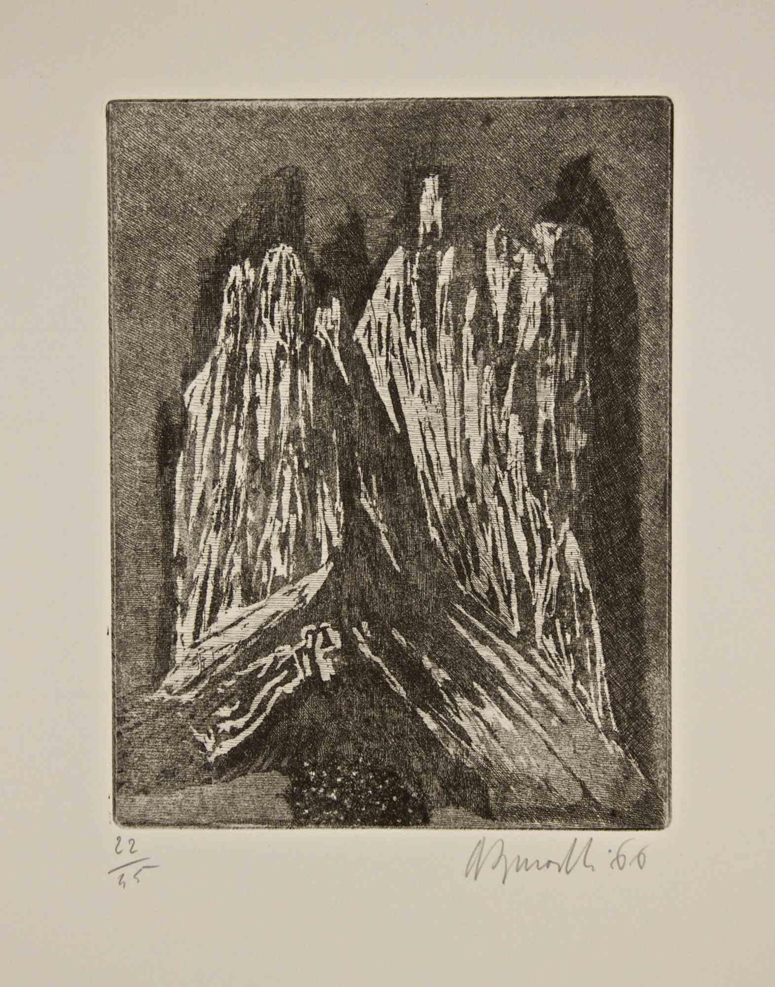 Armando Buratti Landscape Print - Dolomites Etching, Hand Signed, Modern Style, Edition of 45, 1966