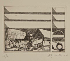 Dalla finestra: Periferia - Acquaforte di Armando Buratti - 1970