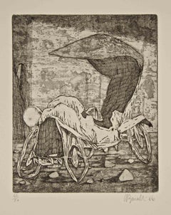Autodach und Mauer - Radierung von Armando Buratti - 1966