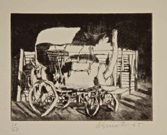 Old Cement Mixer - Etching by Armando Buratti - 1965