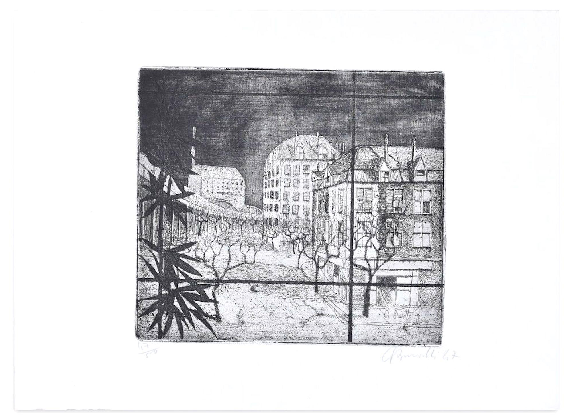 Paris - Original Etching by A. Buratti - 1947