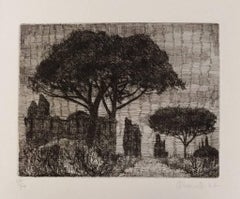 Rome, Park of the Aqueducts - Original Etching by A. Buratti - 1967