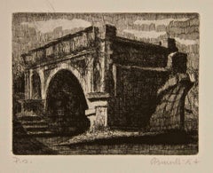 Rom, Pons Aemilius, genannt Zerbrochene Brücke - Radierung von Armando Buratti - 1967
