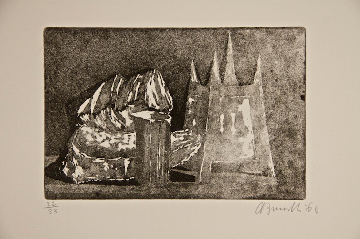 Muschel- und Laterne – Radierung von Armando Buratti  - 1966
