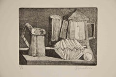 Bodegón con farol - Aguafuerte de Armando Buratti - 1966