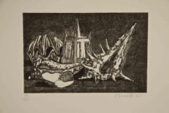 Naturaleza muerta con concha - Aguafuerte de Armando Buratti - 1965