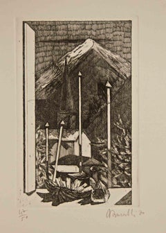 Val d'Aosta Landscape - Etching by Armando Buratti - 1970