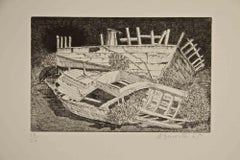 Wreck - Etching by Armando Buratti - 1965