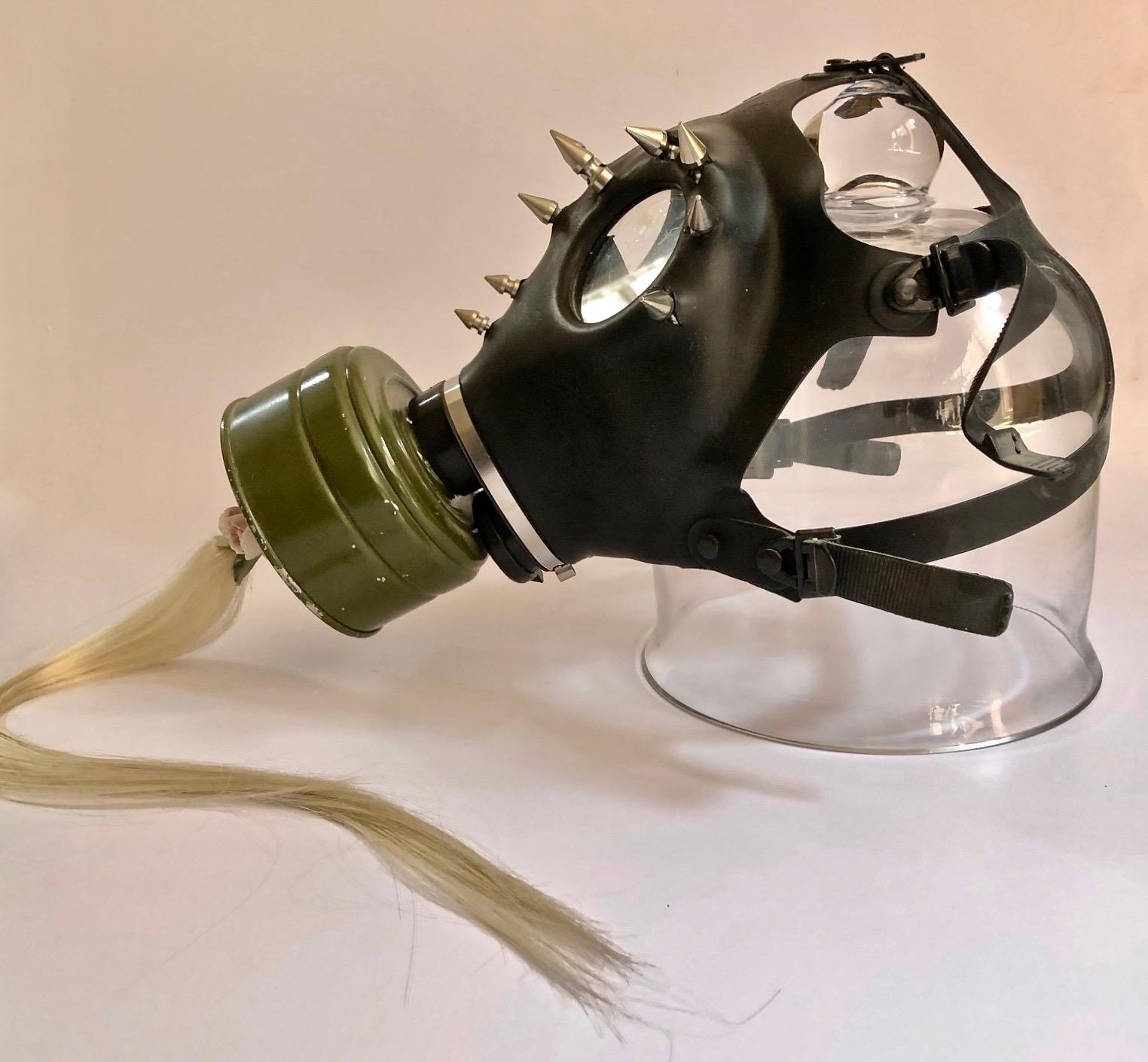 3.3 From La Filosofía en el Tocador Series, Antique Gas Mask  - Sculpture by Armando de la Garza