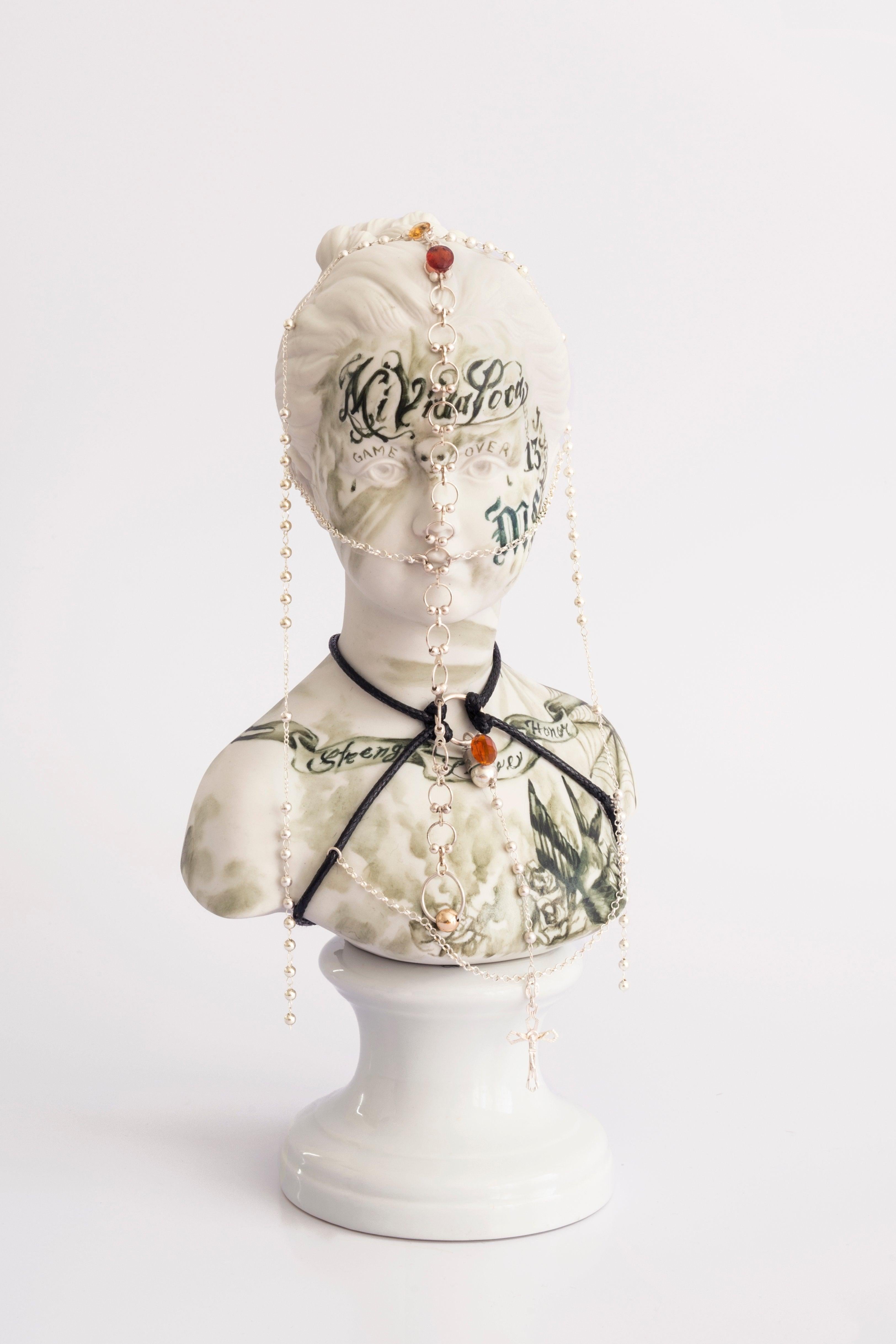 Untitled #10 Female antique Bust painted and adorned.  Infortunios De La Virtud For Sale 2