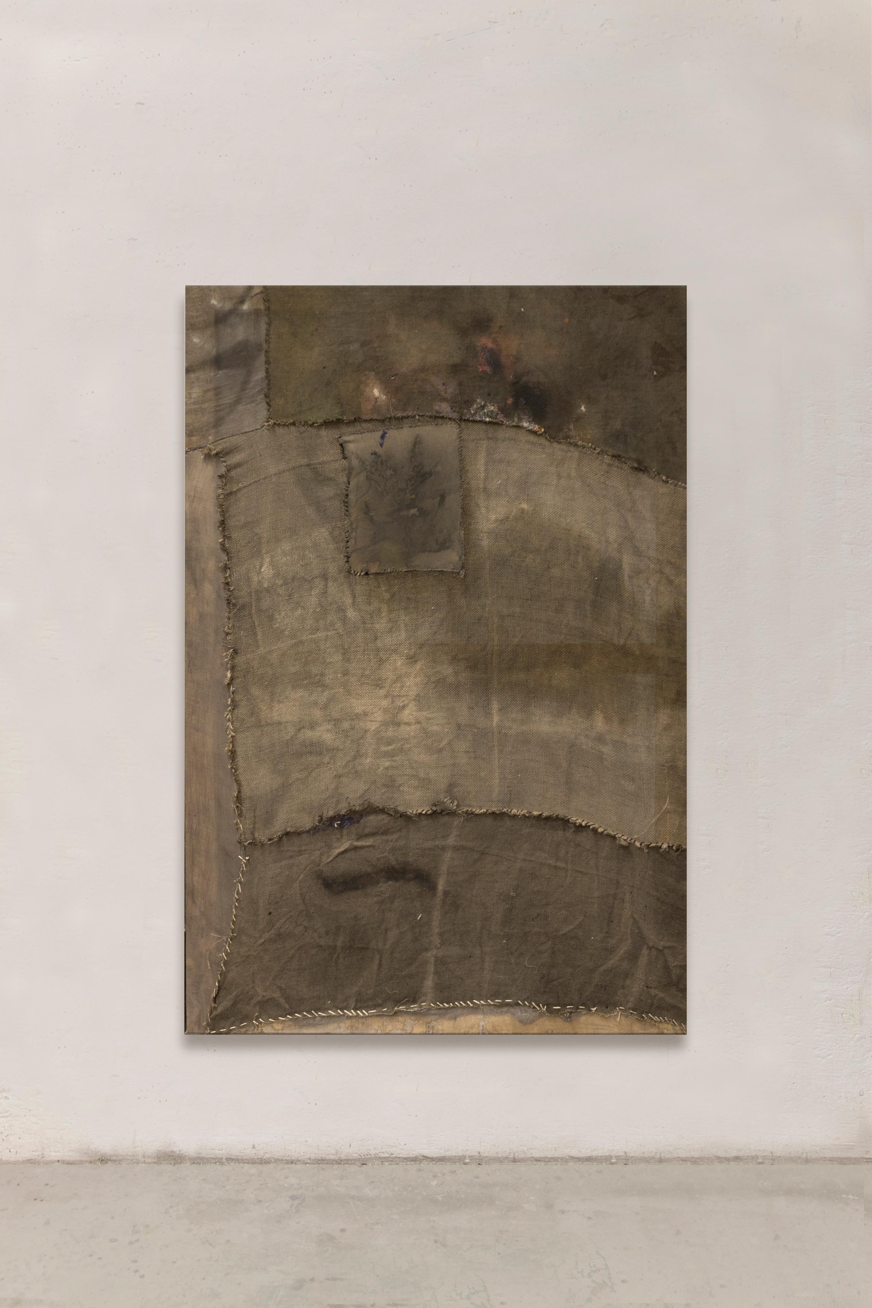 Mixed Fabric Composition with Expressive Seams in Earthy greens, 2024